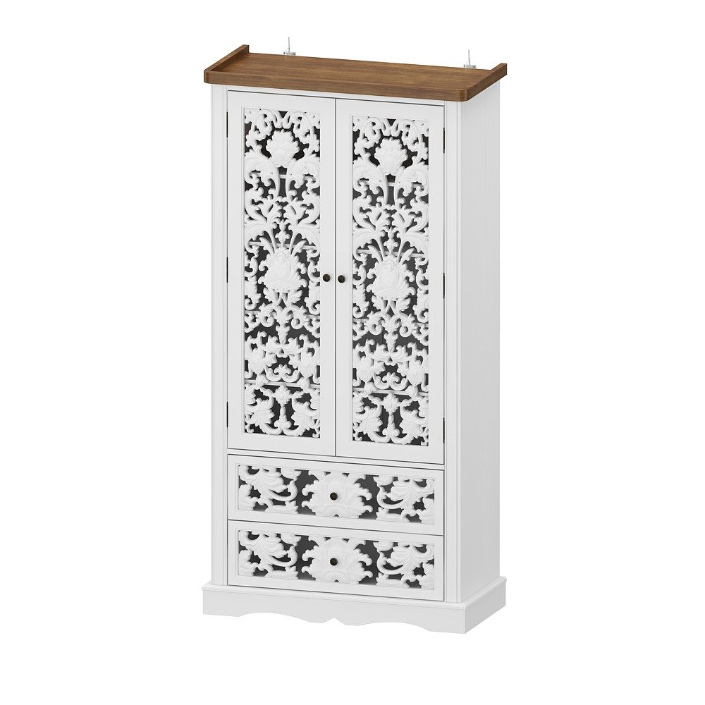 HOMSEE Bücherregal 168 cm mit 2 Schubladen & 5 Böden verstellbar, 1-tlg., Rokoko-Design, weiß, 5 Böden verstellbar, 2 Schubladen
