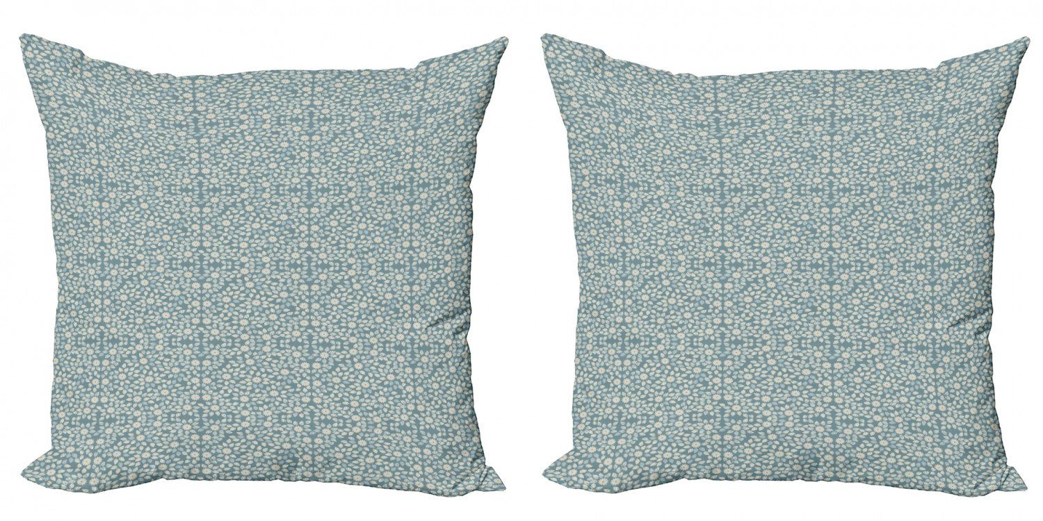 Modern Blau Stück), Kissenbezüge Accent Digitaldruck, Abakuhaus (2 Blumenblütenblätter Natur Doppelseitiger und Elfenbein