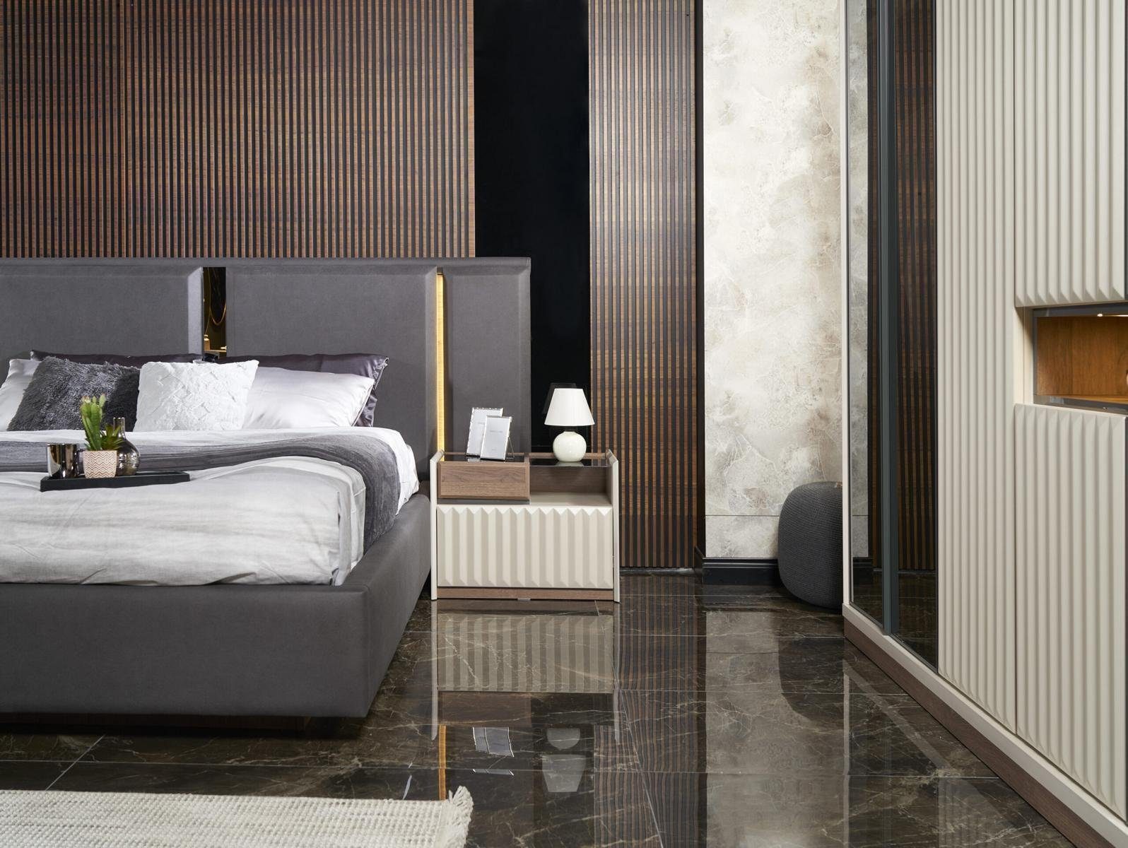 JVmoebel Schlafzimmer-Set Komplett, / 3tlg 2x Europe Modern Bett In Nachttische), Set (Bett Made Luxus Schlafzimmer Nachttische