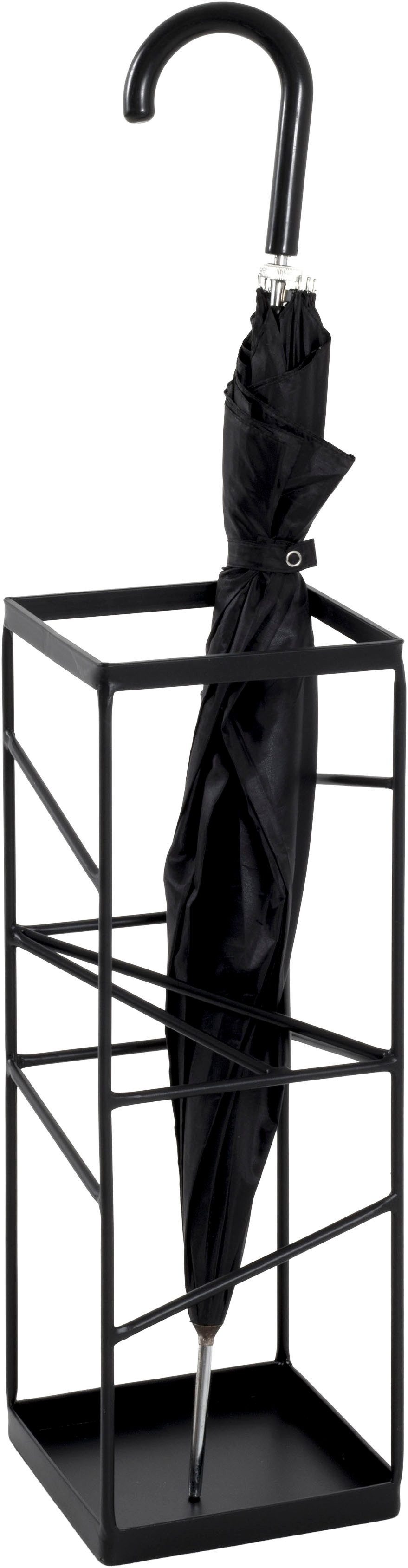 HAKU Schirmständer Regenschirmständer, Schirmkorb, quadratisch - aus Metall Schwarz - B/T/H 17/17/49 cm
