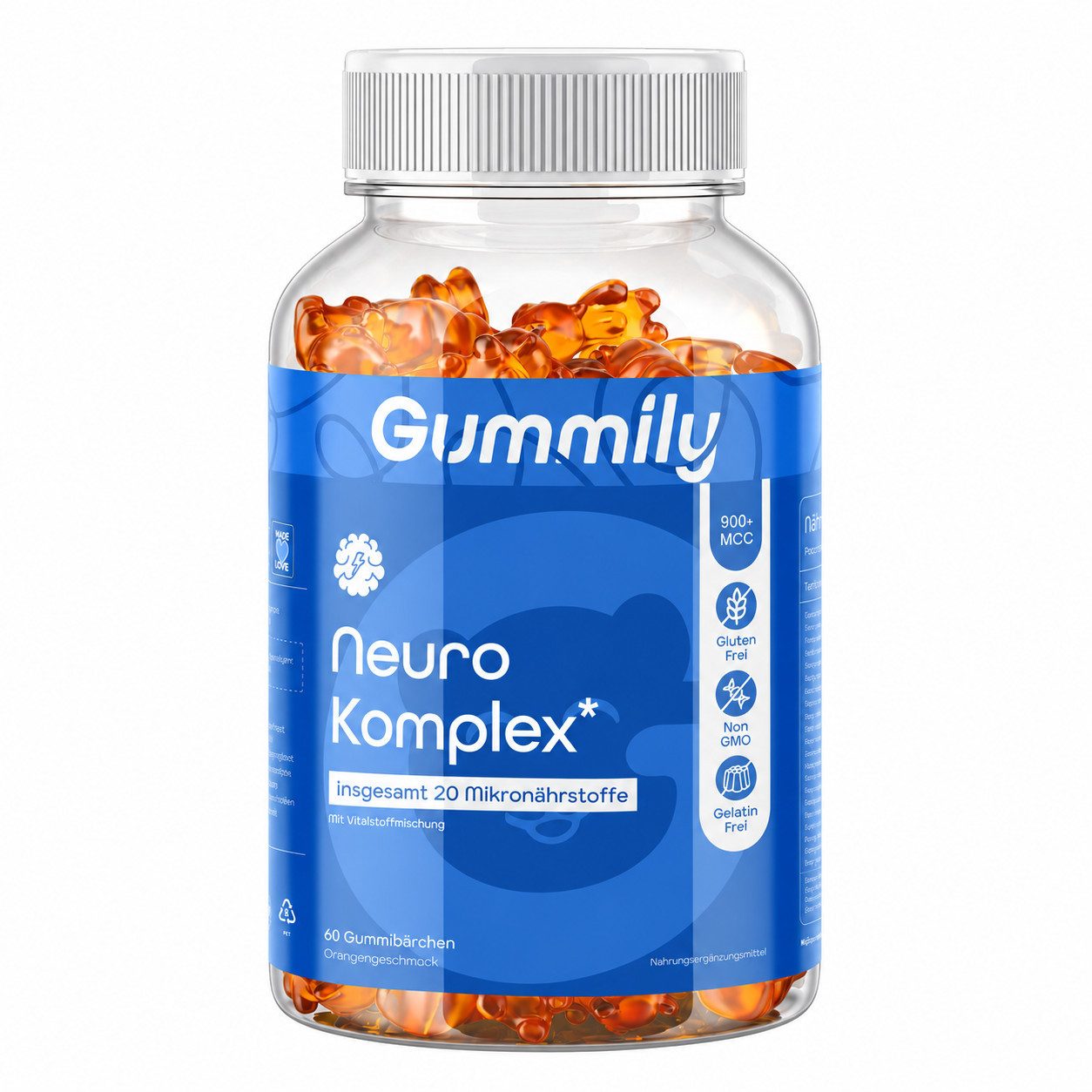 Gummily® Neuro Komplex Gummibärchen mit Cholin - Magnesium - Folat - Eisen Gummibärchen, 180 g