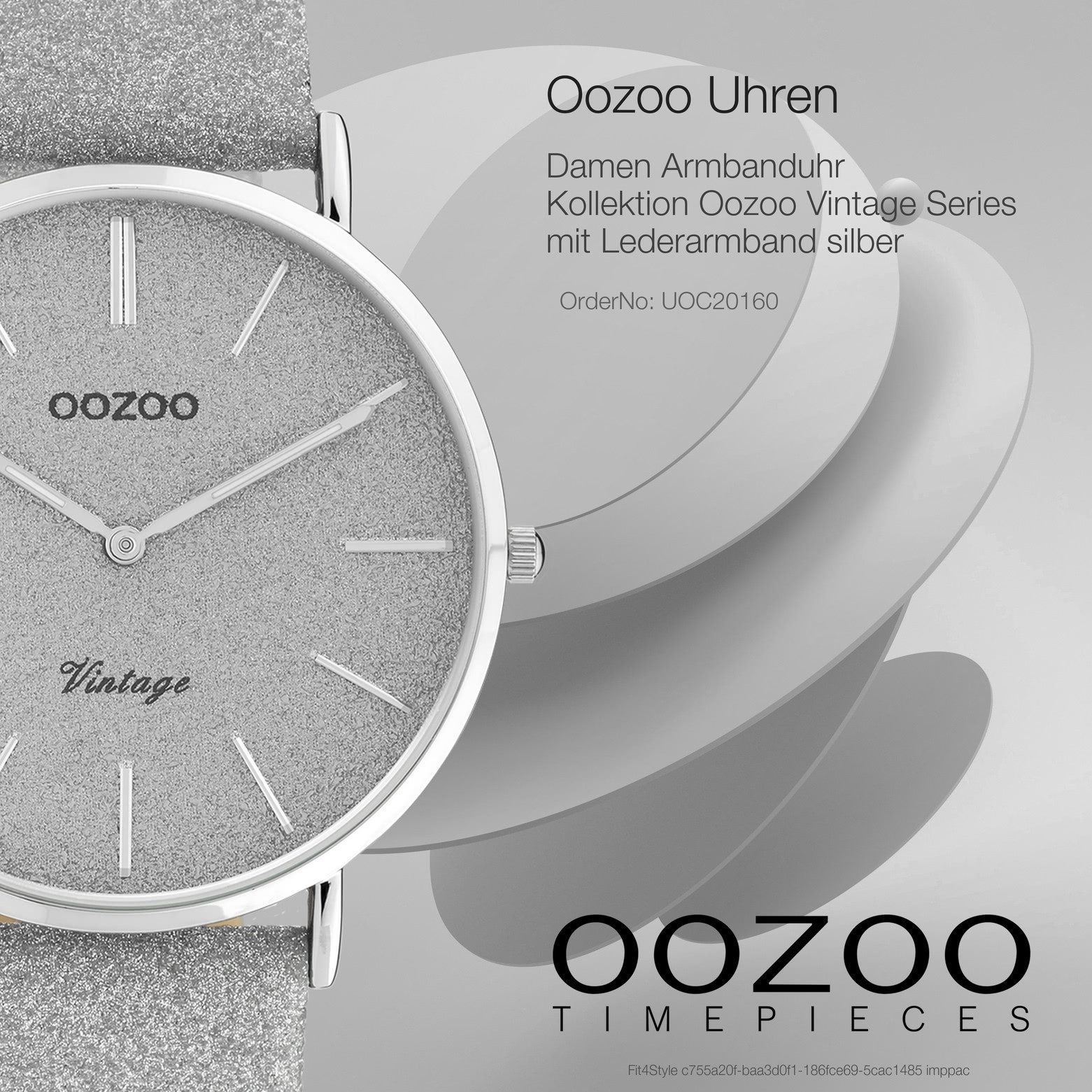 OOZOO Quarzuhr Oozoo Damen Armbanduhr Vintage Series, (Analoguhr), Damenuhr rund, groß (ca. 40mm), Lederarmband silber, Fashion