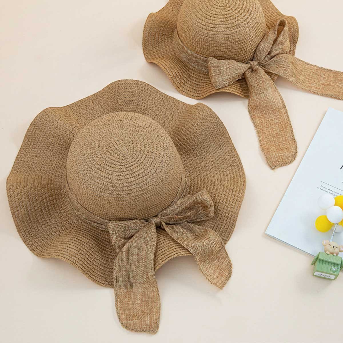Vivi Idee Strohhut Sonnenhut Sommerhut Strandhut Straw hat, Damen faltbar, Einheitgröße wellenförmiger Rand – Bild 3 von 5