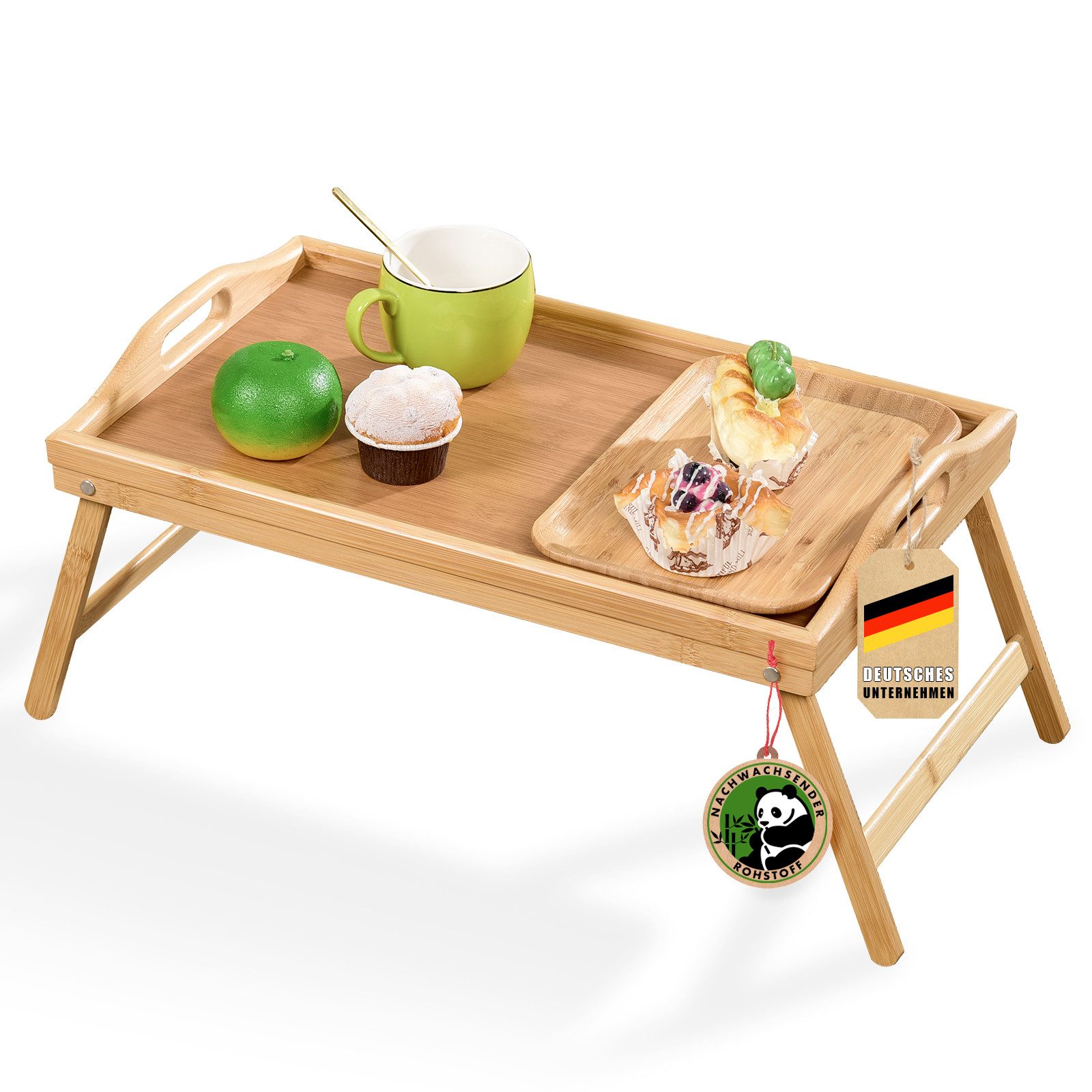 Kubus Tabletttisch Serviertablett aus Bambus mit klappbaren Füßen Cedar, Robust und umweltfreundlich – Bild 3 von 5