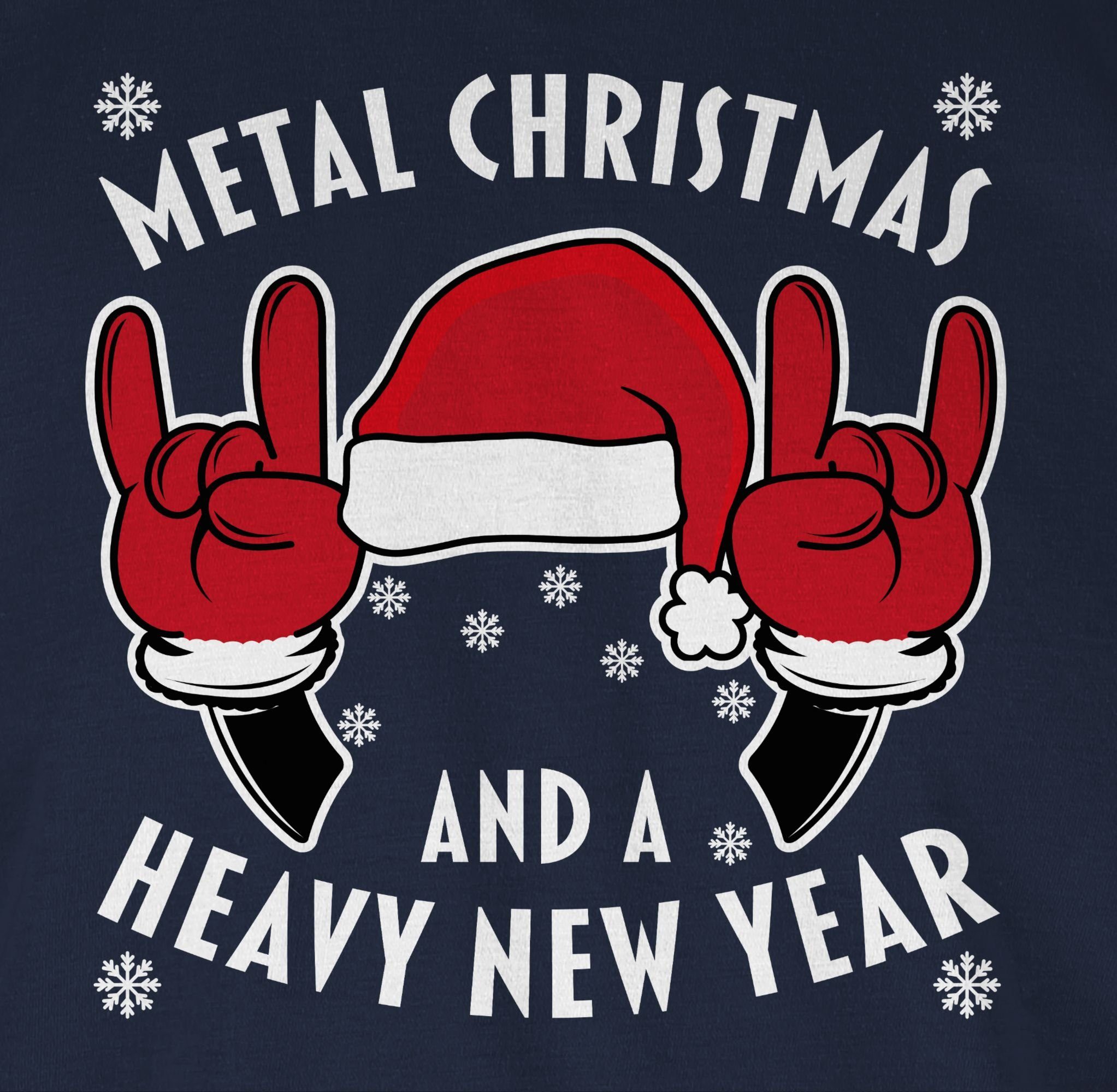 Christmas Kleidung Weihachten New Navy Year and T-Shirt 02 Heavy Shirtracer a weiß Metal - Blau