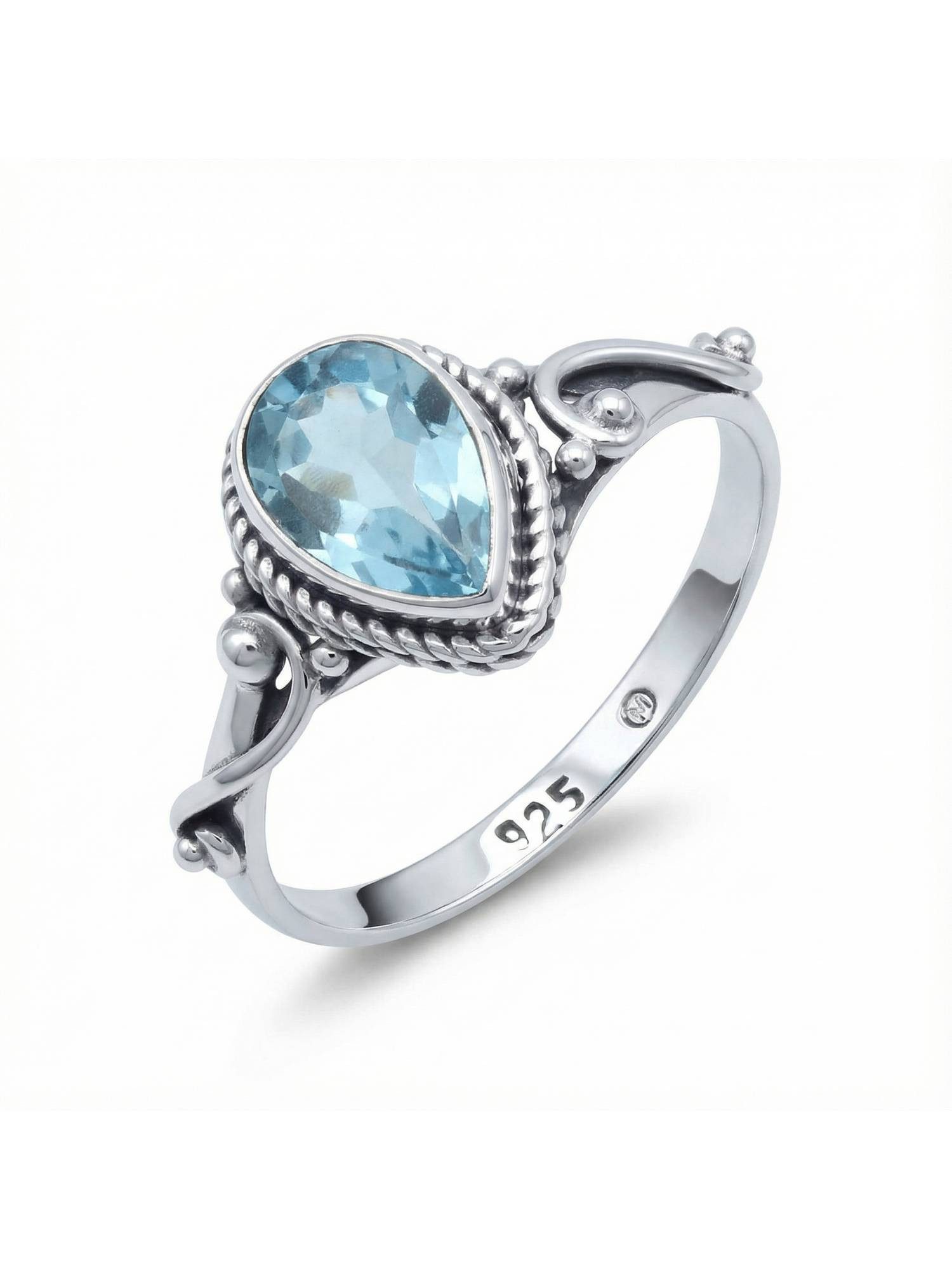 Silberring FITO aus 925 Silber mit blau Topas
