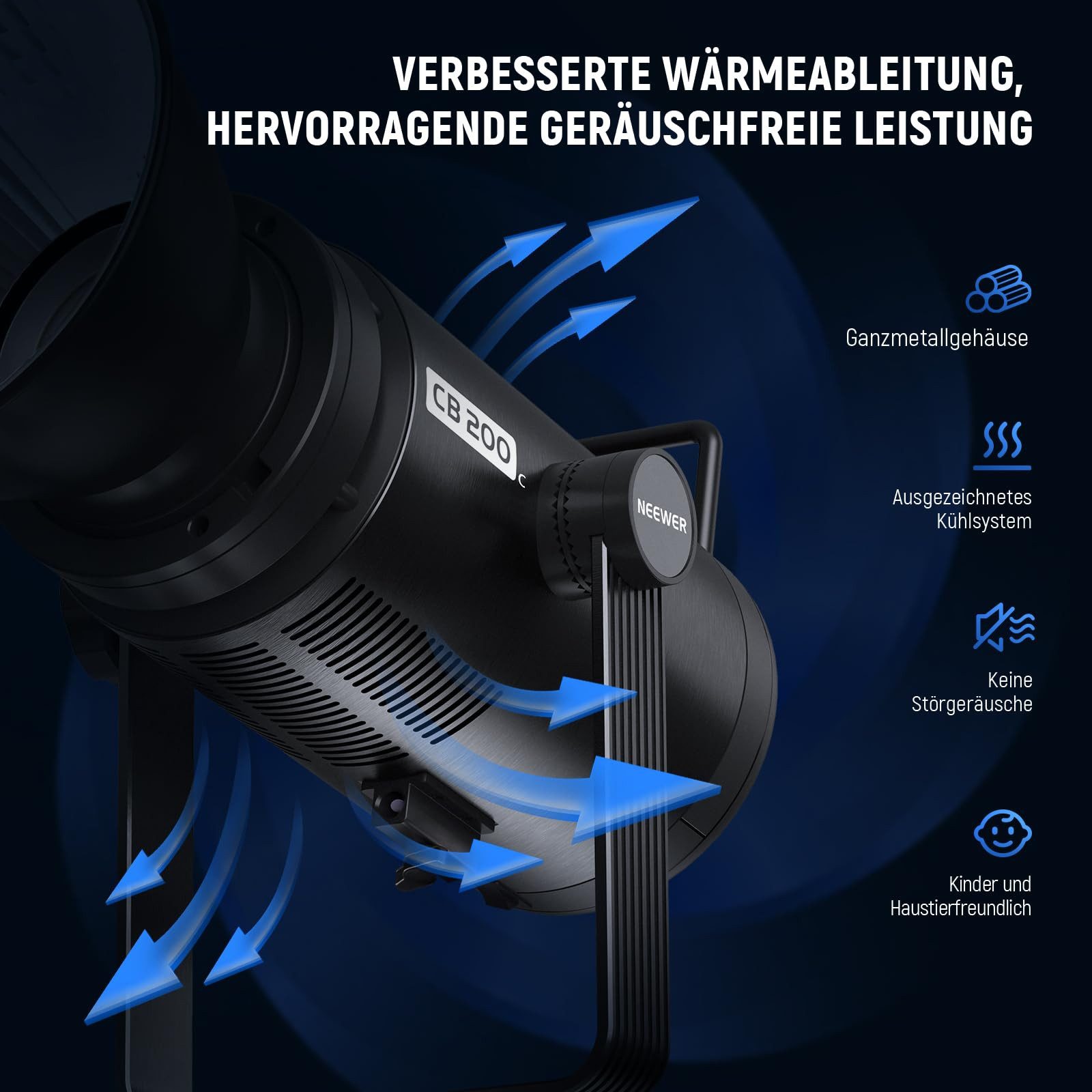 Neewer Videoleuchte CB200C 200W RGBWW COB LED Videolicht, APP/2.4G Steuerung, 2500K-7500K, 23000Lux, Bowens Mount, Leise Dauerlicht für Fotografie – Bild 5 von 5