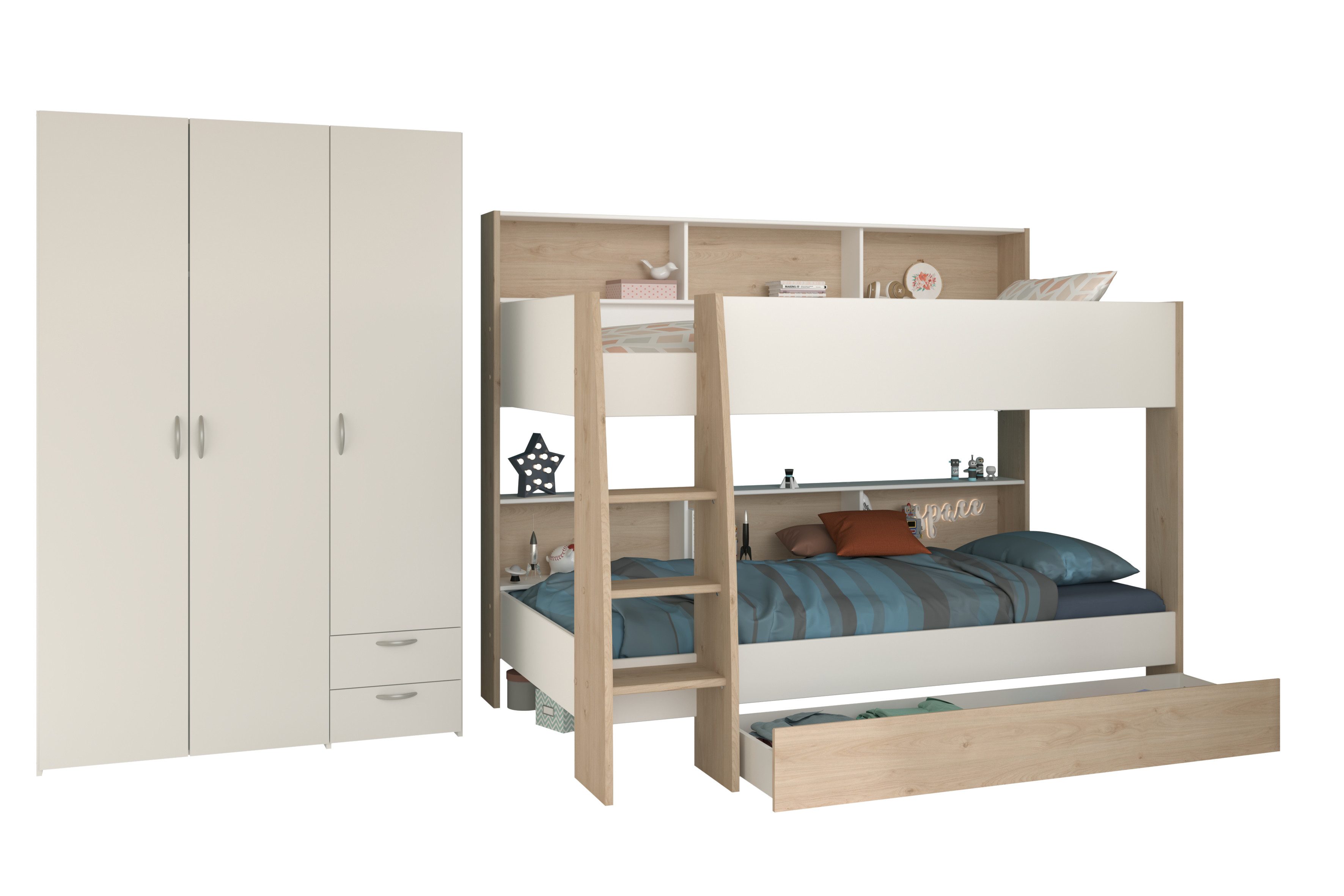 Faizee Home Etagenbett Shelter 13 – Etagenbett mit 3-türigen Kleiderschrank (2-St)