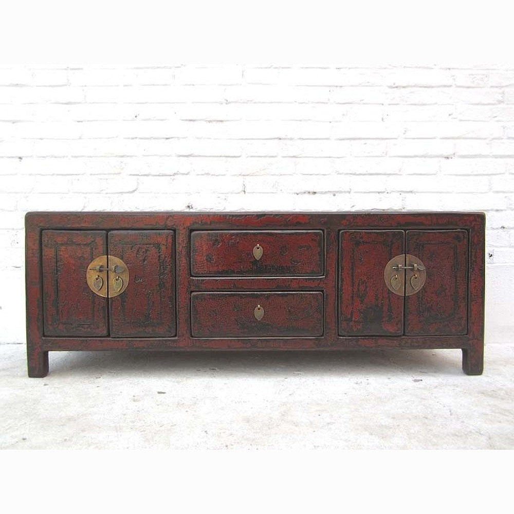 Luxury-Park-Direct Kommode China Kommode Lowboard ideal für TV Flatscreen dunkelbraune Pinie. Lux