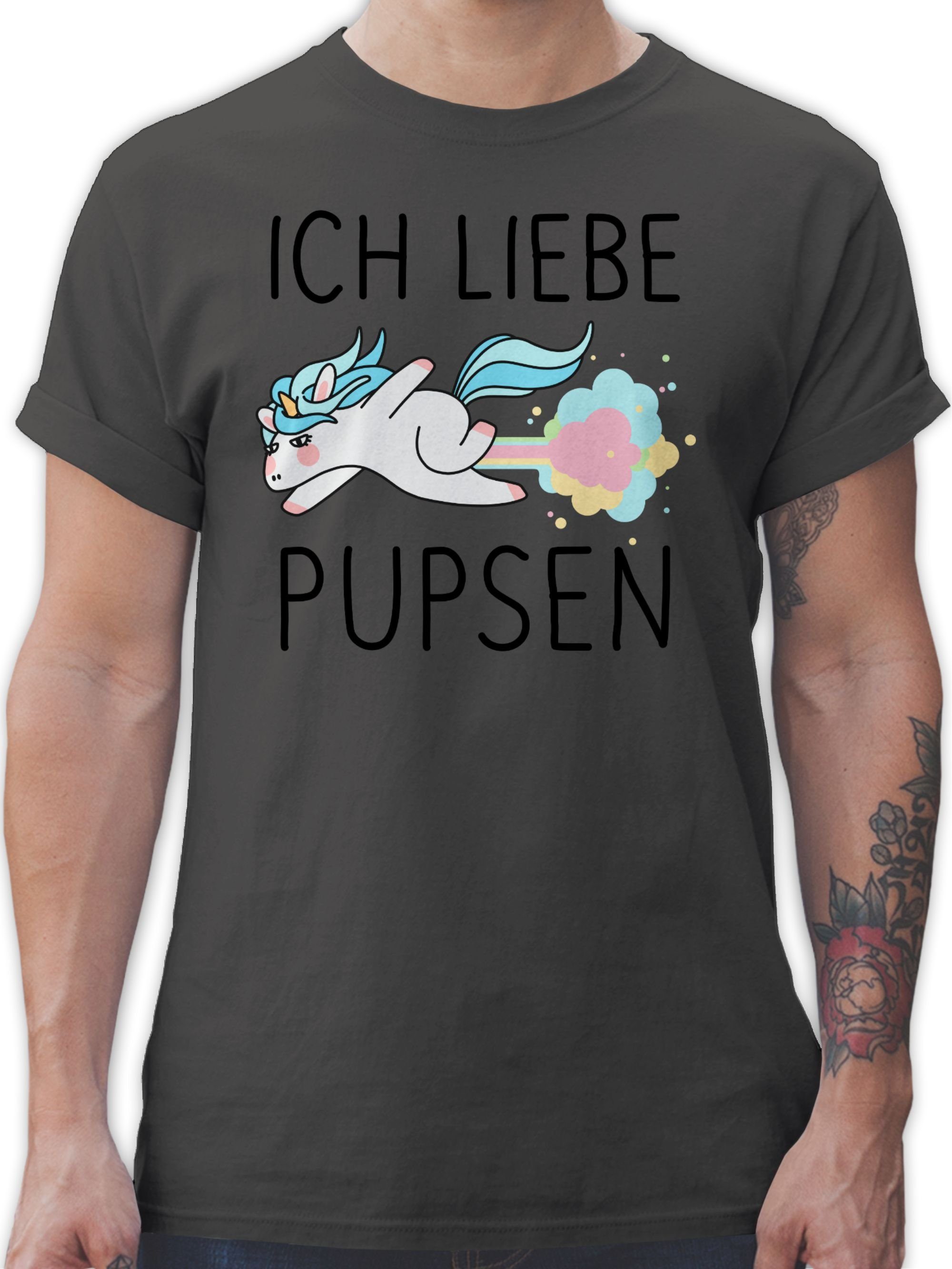 Shirtracer T-Shirt Ich liebe pupsen Einhorn - Furtz Lustig Pups Geschenk Fürze Einhorn Geschenk 2 Dunkelgrau | T-Shirts