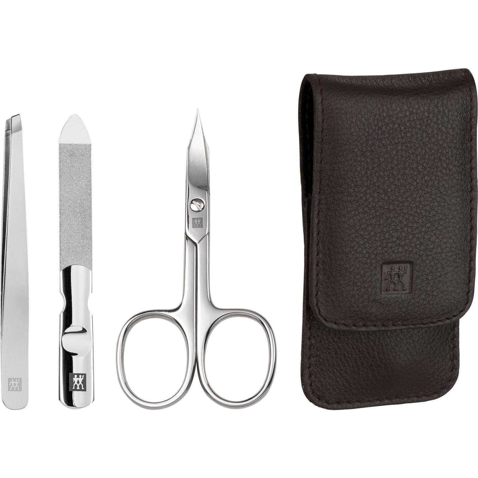 Maniküre-Etui Zwilling CLASSIC INOX Druckknopf-Etui, Braun, 3-tlg. hochwertiges