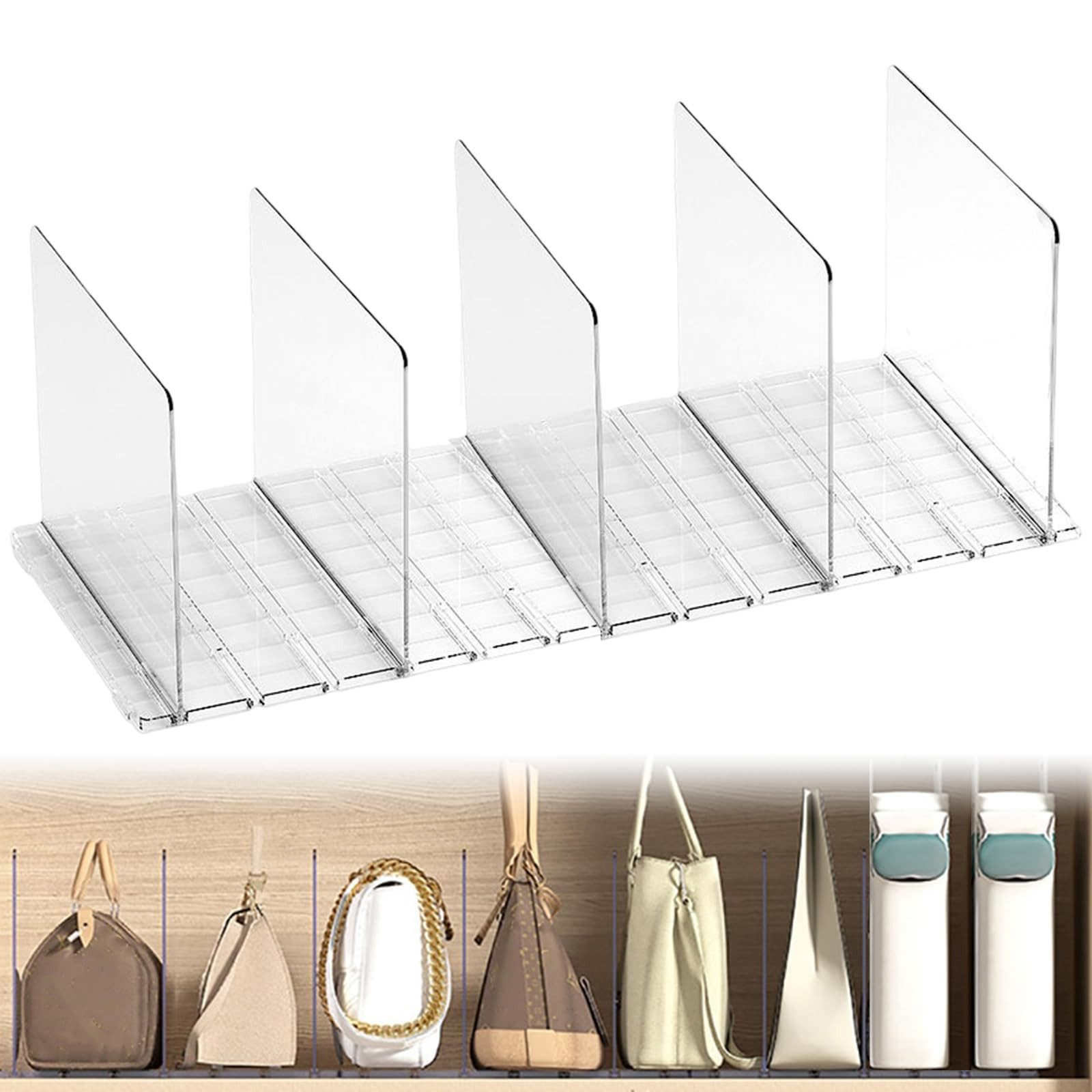 FOUORTUNATE-BEE Vitrinenaufsatz Schrank Organizer Tasche Fächer Regal 5 Ebenen Trennwand Set, Kleiderschrank Organizer für Taschen Kleidung Büro Küche Regal