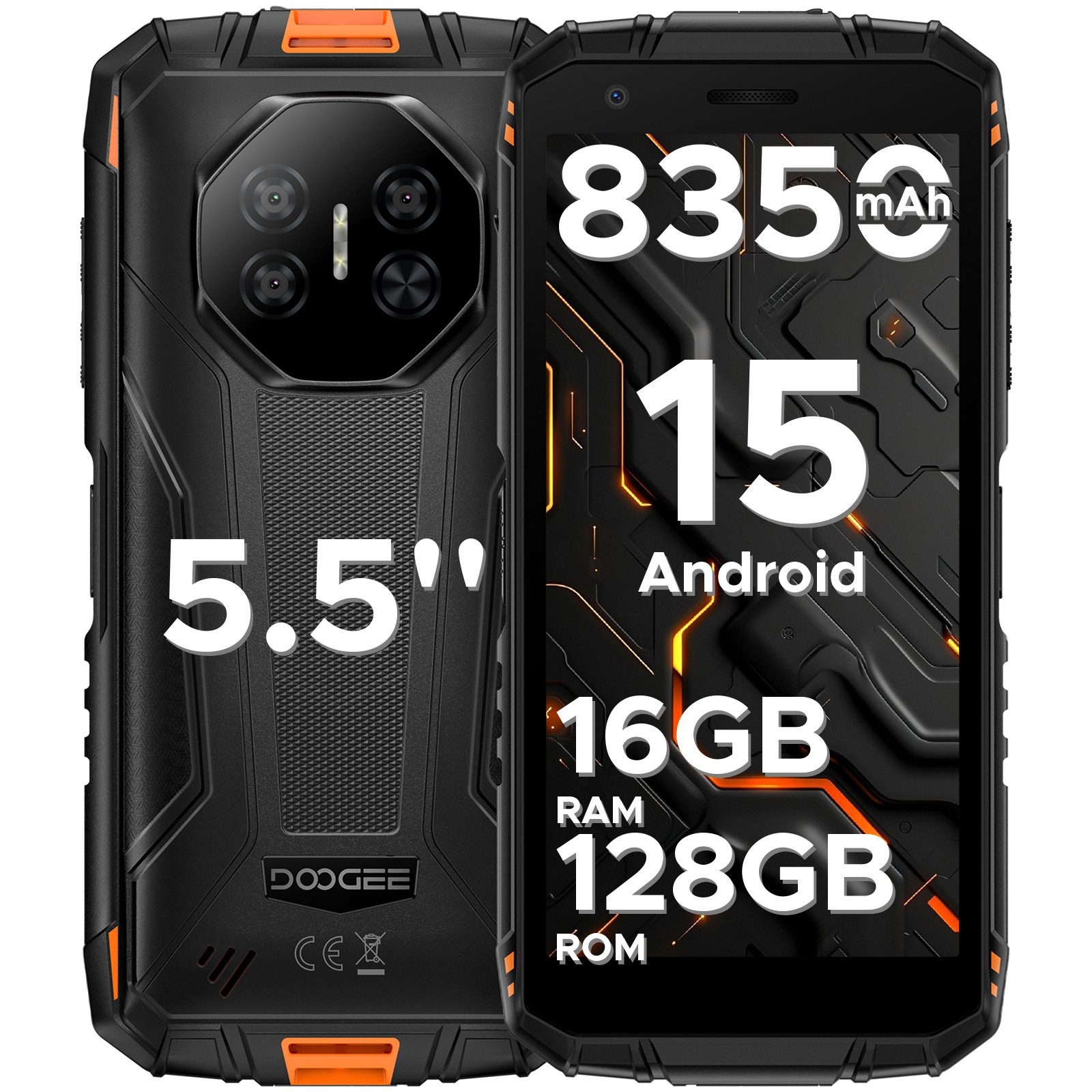 DOOGEE Doogee Fire 3 Pro Outdoor Handy 8350mAh 5.5'' 16+128GB Smartphone (14 cm/5.45 Zoll, 128 GB Speicherplatz, 16 MP Kamera, Android 15, Gemini Al, Unisoc T7200, 16MP Camera, Dual SIM 4G)