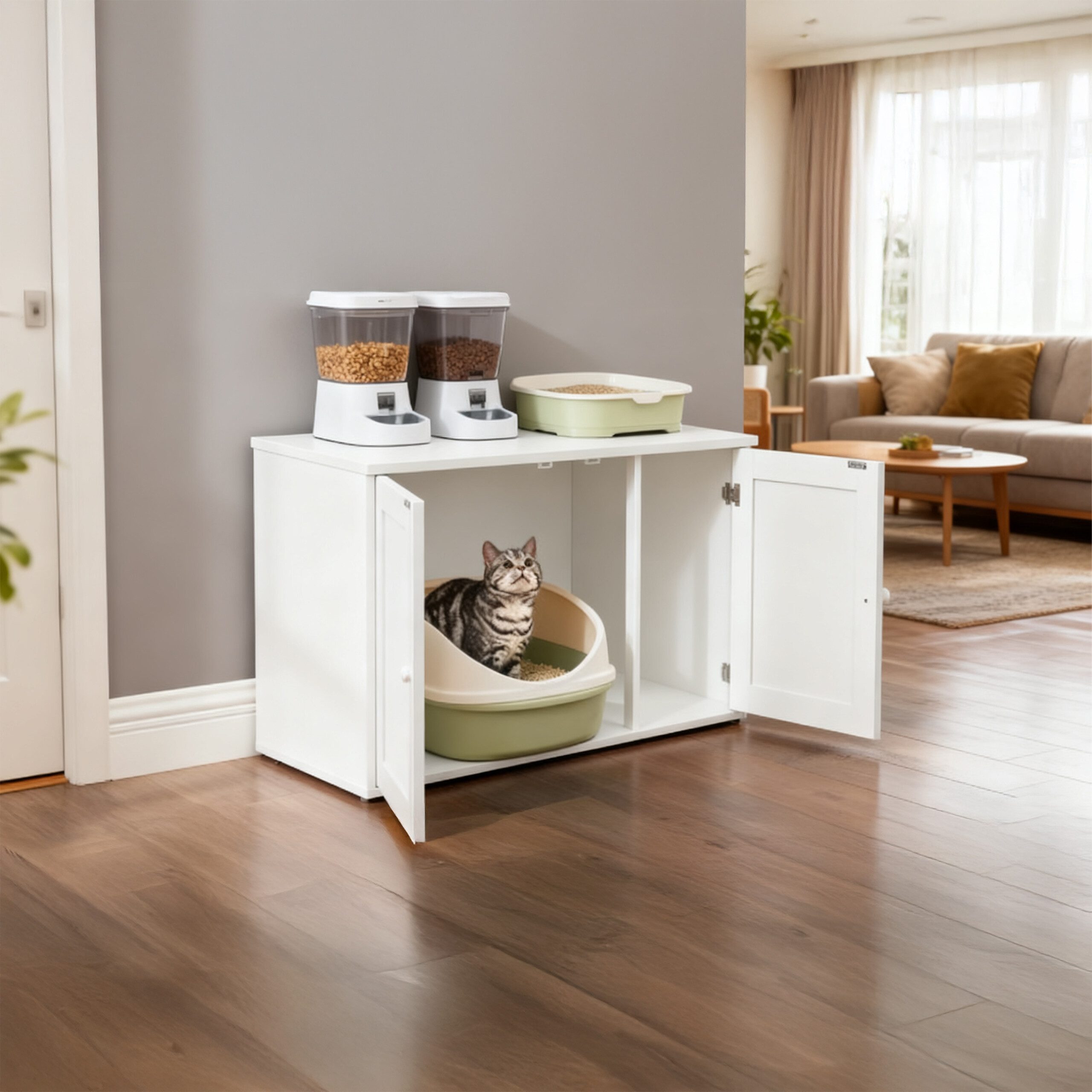 relaxdays Indoorhütte Katzenschrank für Katzenklo, weiß