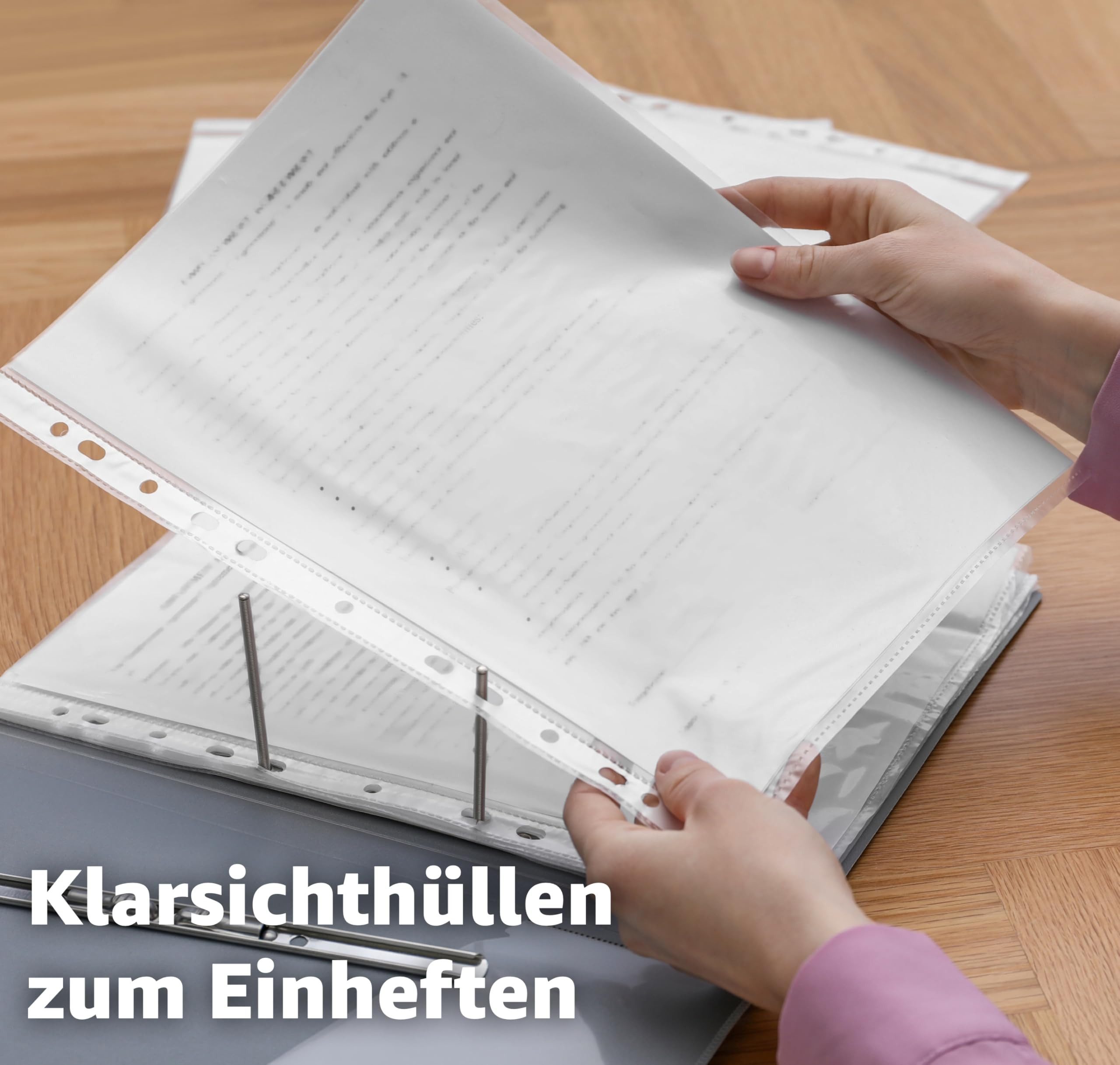 officegurus® Prospekthülle 100x DIN A4 Klarsichthüllen - Briefhüllen Briefumschlag Schreibtisch, 60mg Stärke / mit Lochung