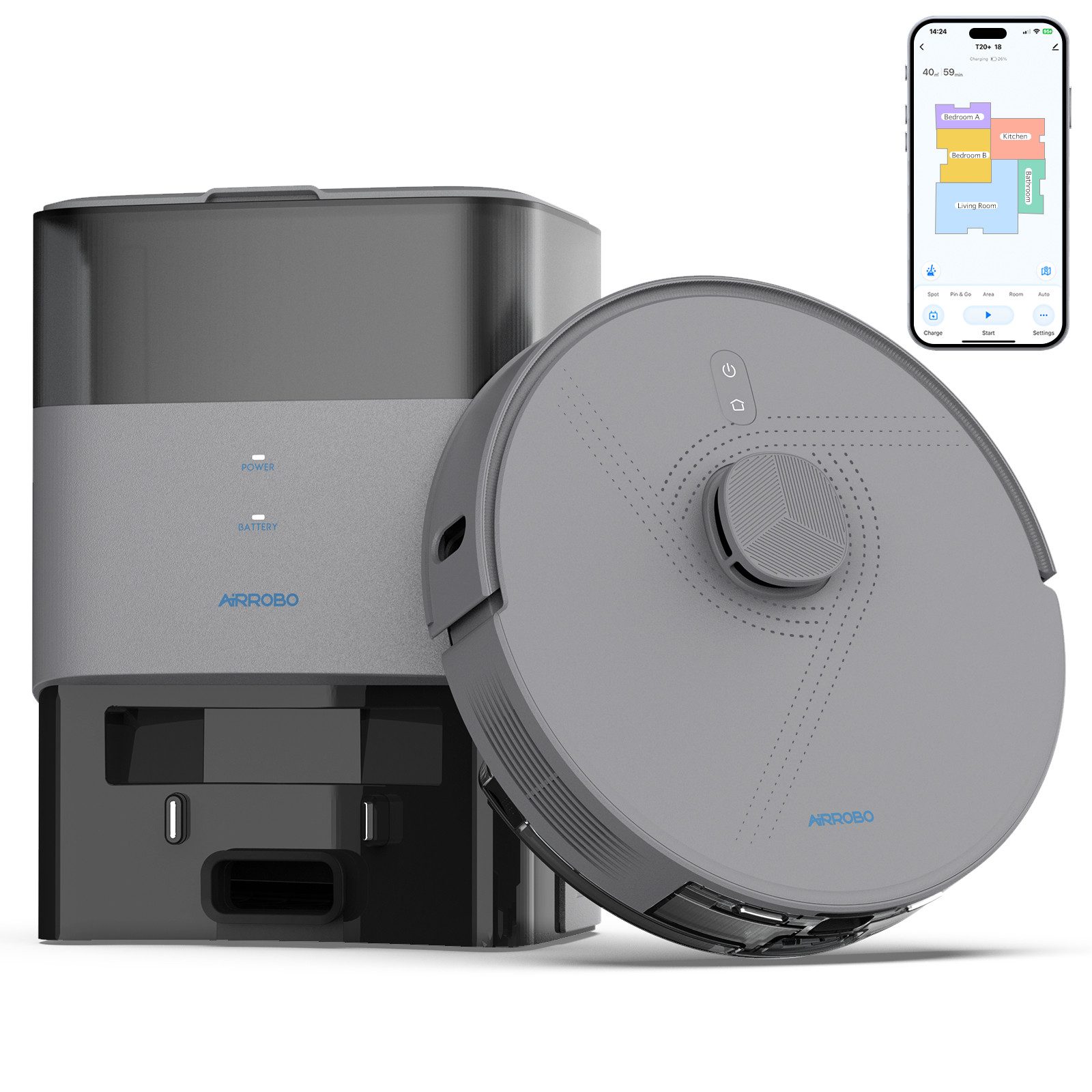 AIRROBO Влажно-сухой вакуумный робот mit 3,5L Absaugstation, Lasernavigation, 5500Pa Saugkraft, L50 Plus, 36 W, mit Beutel 3.5L, 5500Pa, 240min Laufzeit, 353m², 60 Tage, IntelligenteTeppichvermeidung