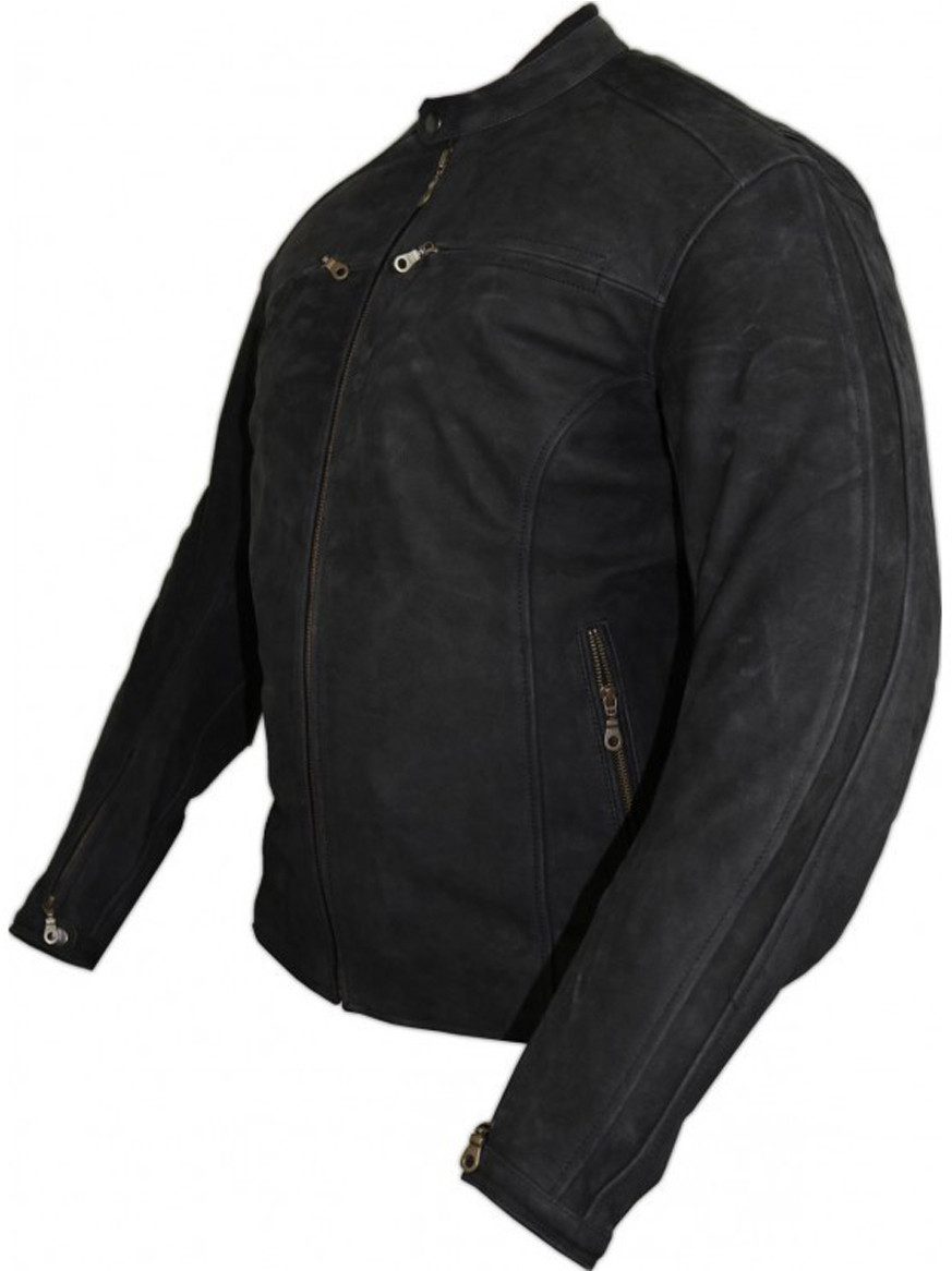 MDM Motorradjacke Büffel Nubuk Motorradjacke Leder Jacke in Matt Schwarz in Matt Schwarz, mit Protektoren