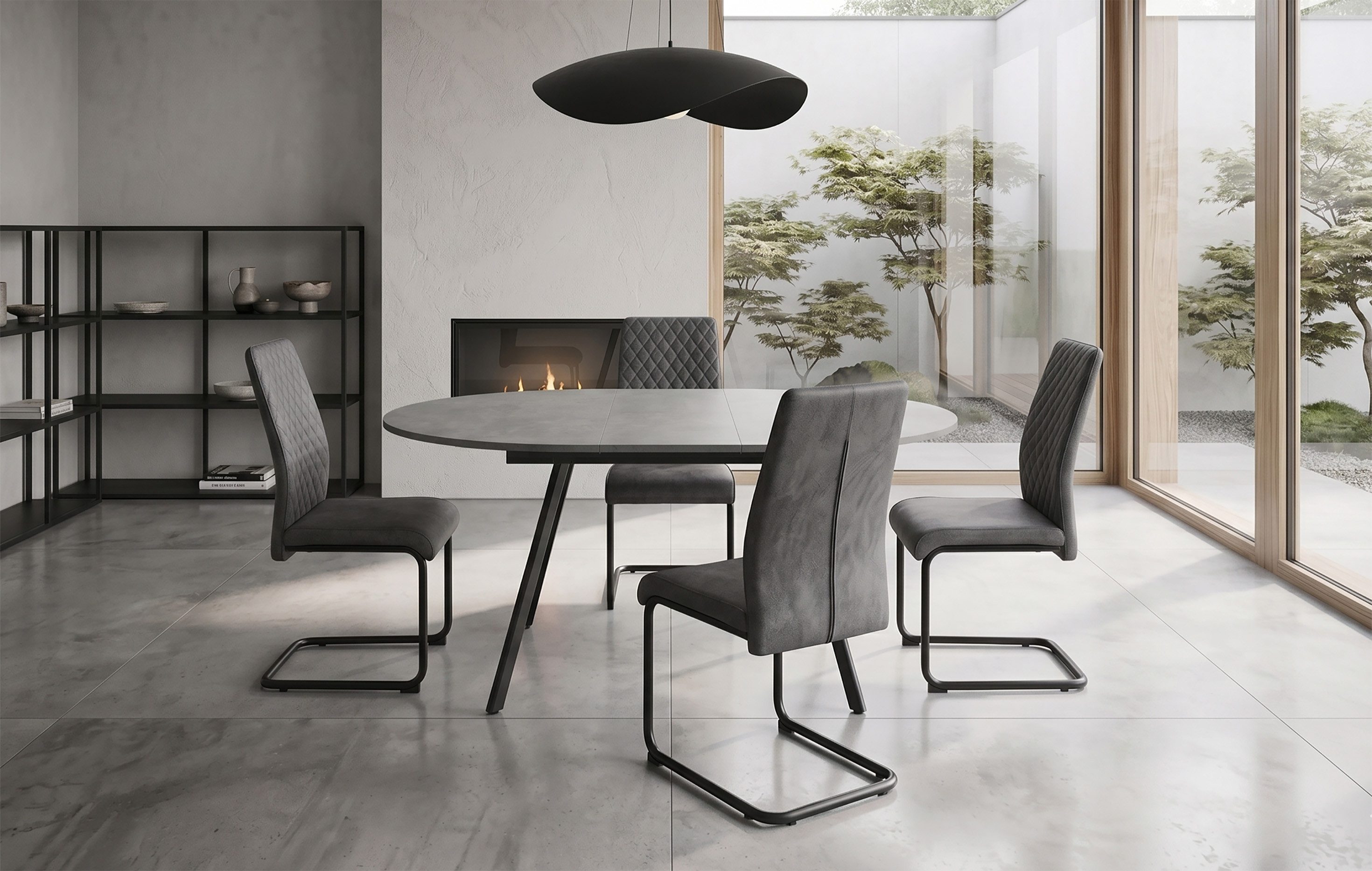 B&D home Essgruppe Essgruppe Till & Theo, (Set, 5-tlg., 1 Tisch / 4 Stühle), Runder Esstisch ausziehbar bis 145cm, Stühle in Microfaser