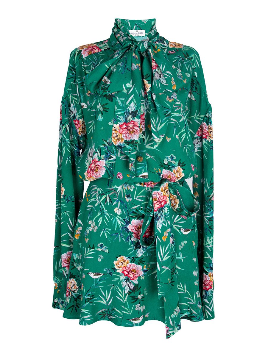 RUA & RUA Blusenkleid Mini-Kleid mit Schleife floralem Print mit Seidenfutt günstig online kaufen