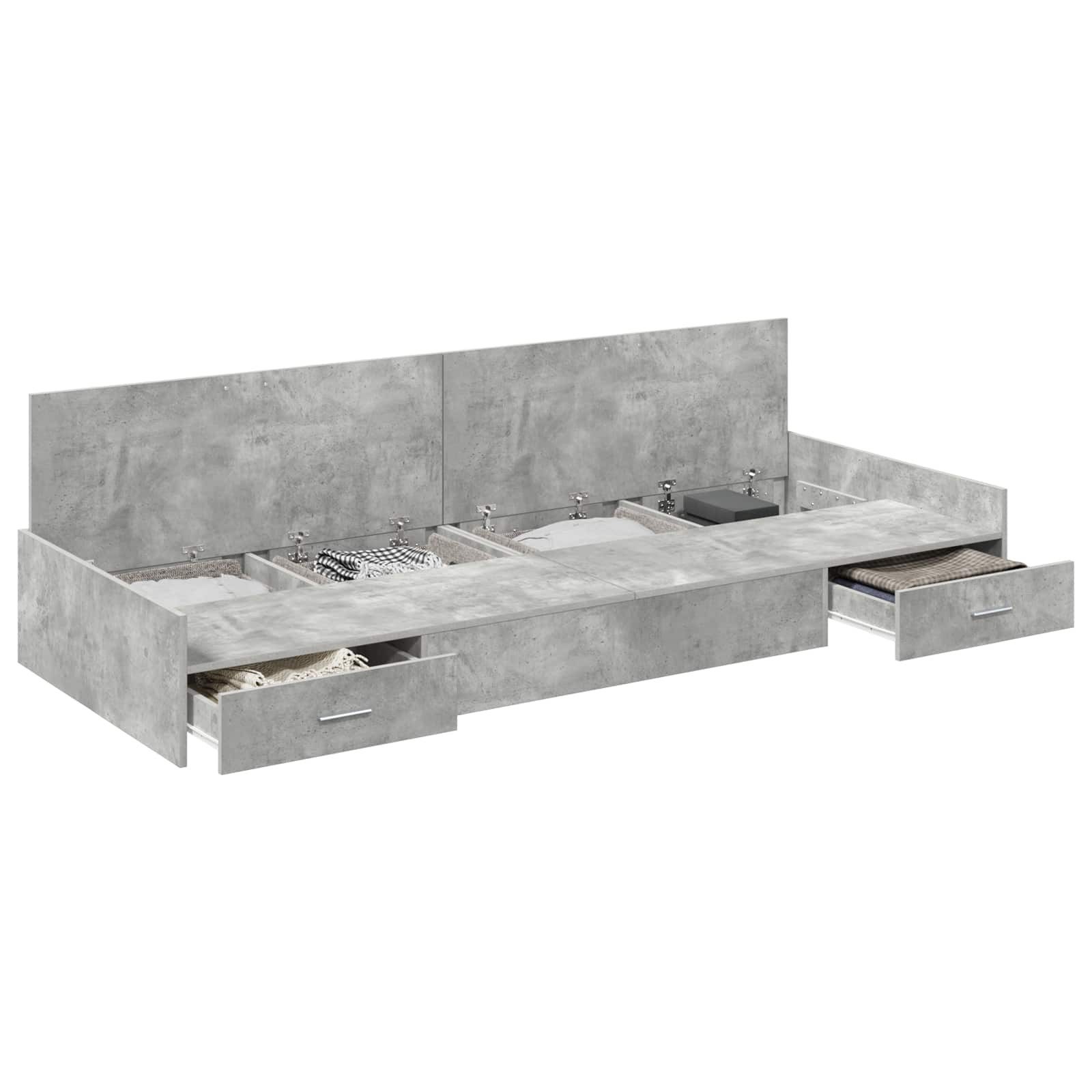 furnicato Bett Bettrahmen mit Kopfteil 75 x 190 cm Beton Grau, Stabiles Einzelbett mit integriertem Stauraum für dein Schlafzimmer