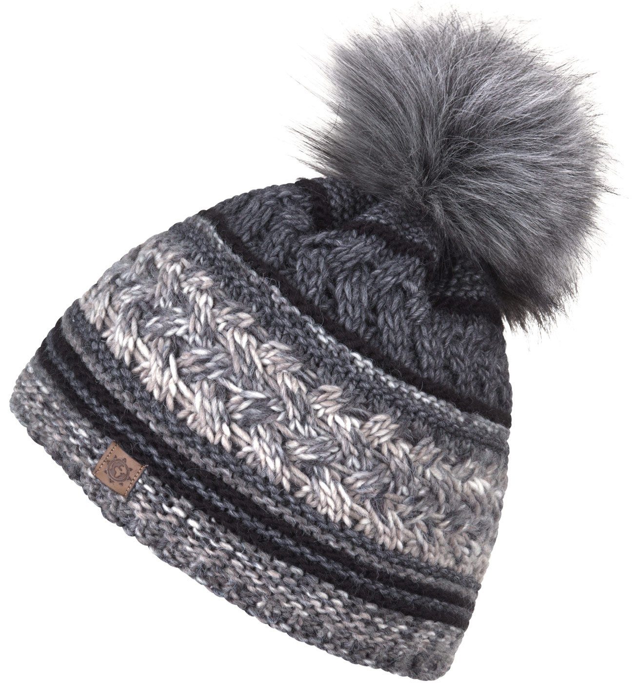 compagno Bommelmütze (1-St) Bommelmütze Wintermütze Damen mehrfarbig Fleecefutter Beanie