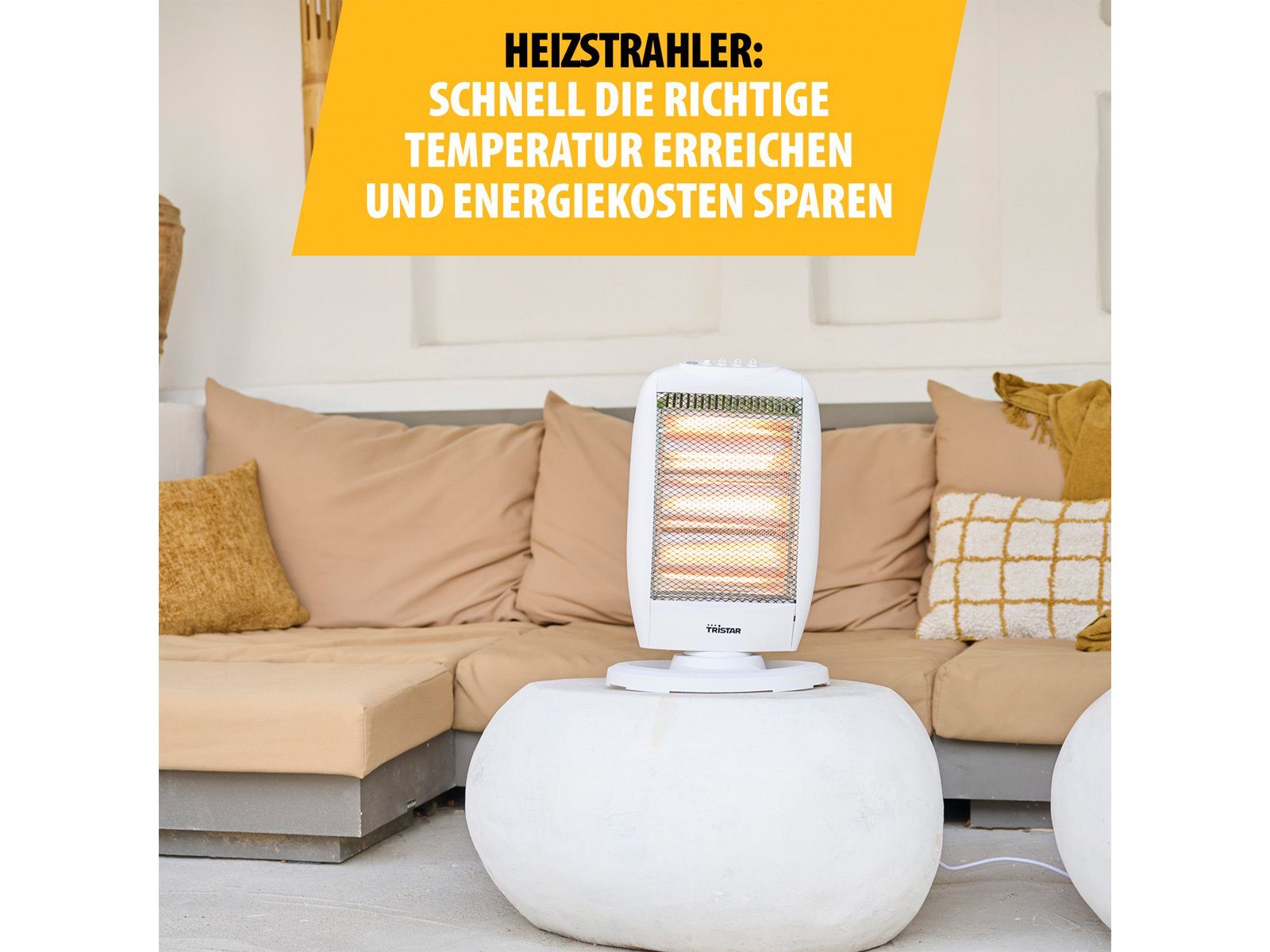 Thermostat Tristar Elektroheizer Heizlüfter, Räume 1200 kleine Warmluftheizung W, Halogen für