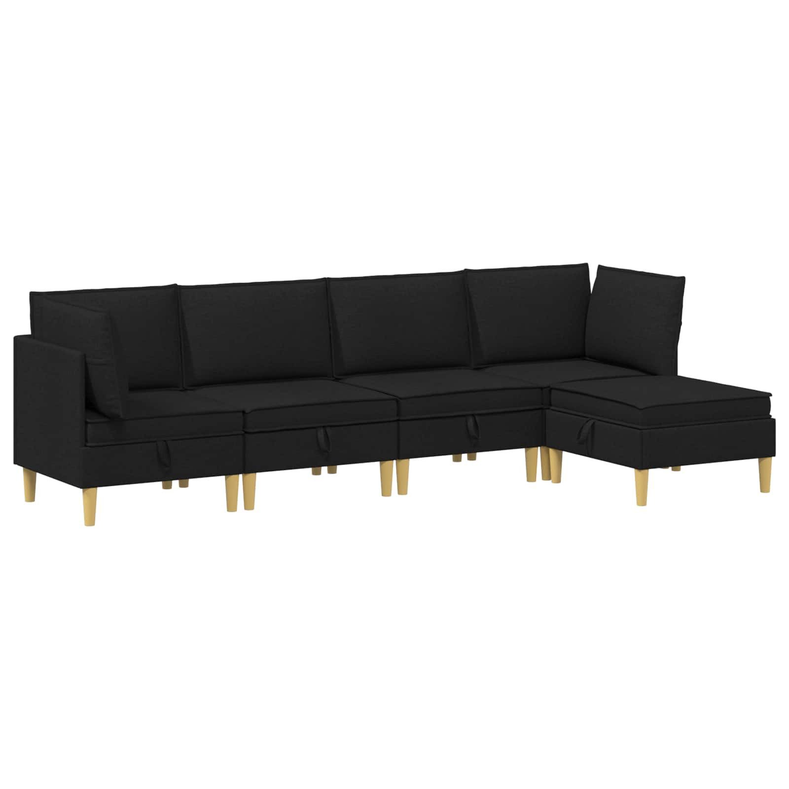 vidaXL Sitzgruppe Wohnzimmergarnitur mit Kissen mit Speicher 5 pcs Schwarz Stoff, (5-tlg)