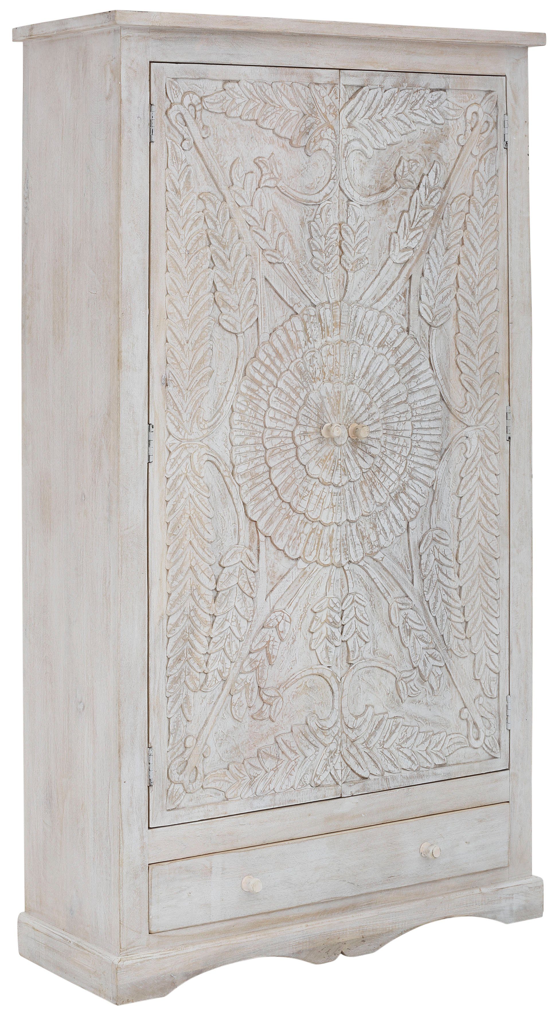 OTTO home Kleiderschrank Landor Stauraumschrank, Mangoholz, 2 Einlegeböden, Schubkasten, Breite 100 cm