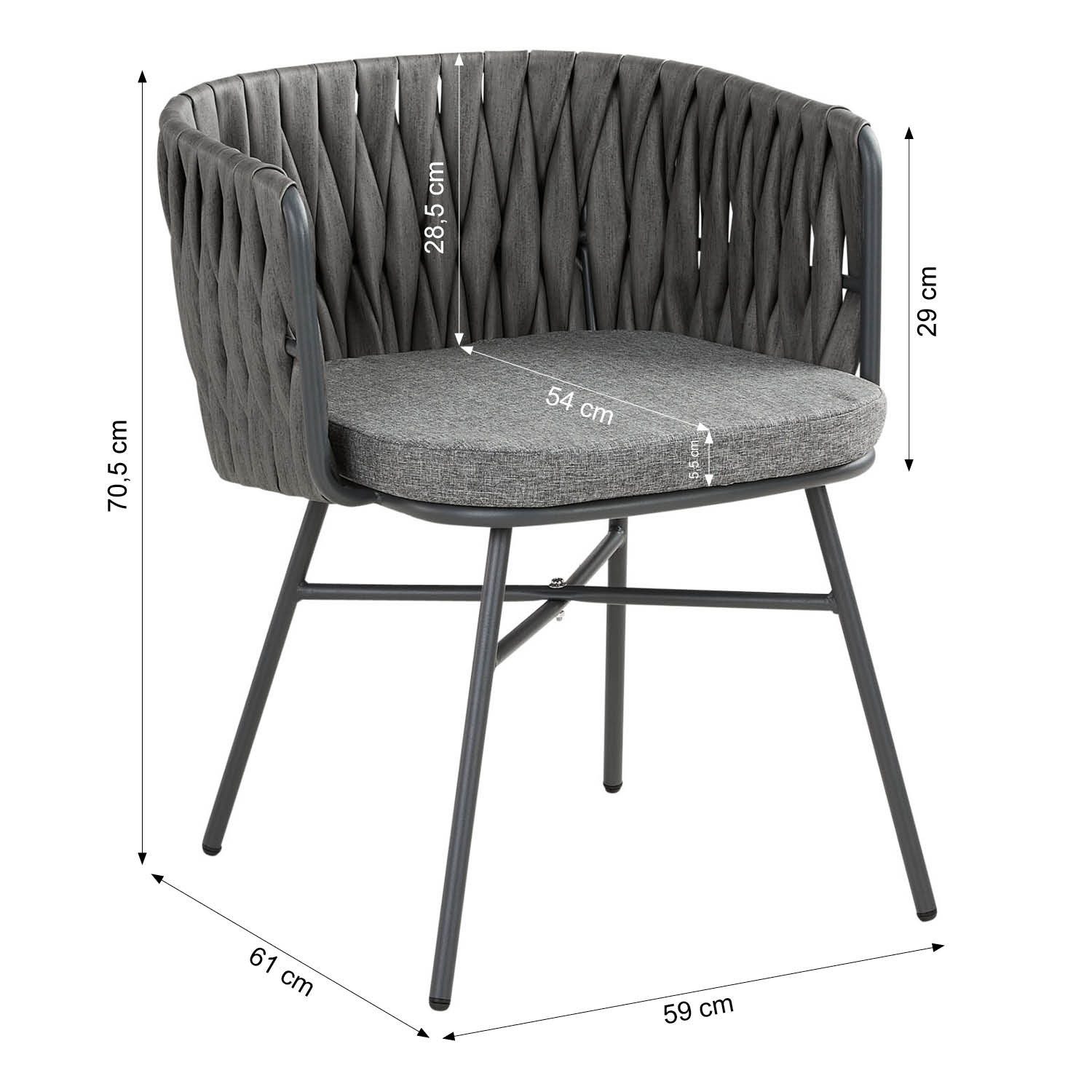 Homestyle4u Gartenlounge-Set Tisch 2 Stühle Gartenmöbel Rattan Grau Gartenstuhl Balkonmöbel Sitzgru, (3-teilig, 2 Sessel + Tisch, Kissen, 3-tlg., 2 Stühle), wetterfest, für Terrasse, mit Sitzkissen und Rückenkissen