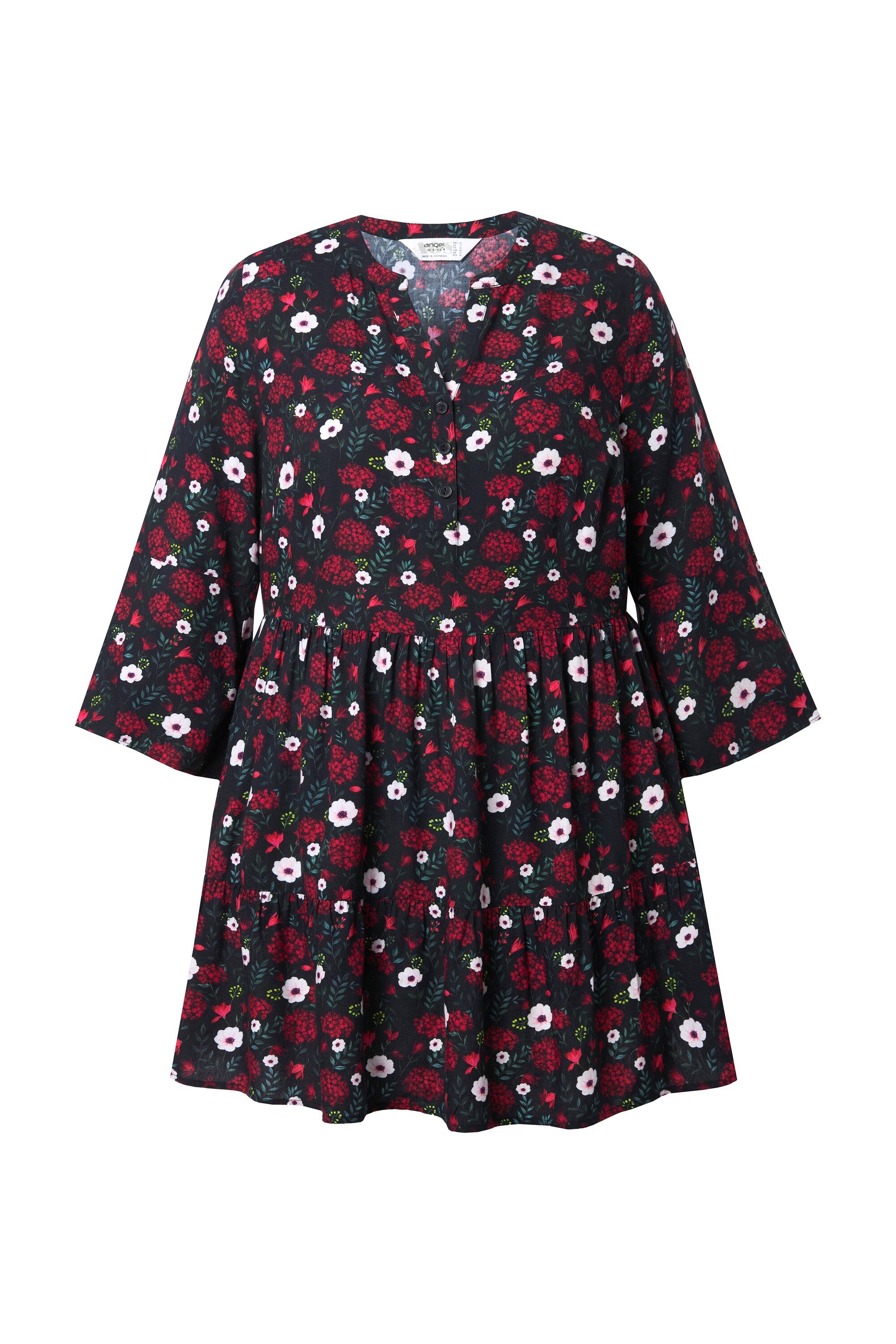Longbluse Bluse A-Linie Blüten 3/4-Ärmel Volants