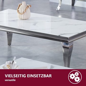 HOOZ Tischplatte aus Glas 100 x 60 x 0,6 cm oder als Funkenschutzplatte für den Kamin (Marmorweiß, 1 St., ESG-Sicherheitsglas), mit hochwertigem Facettenschliff