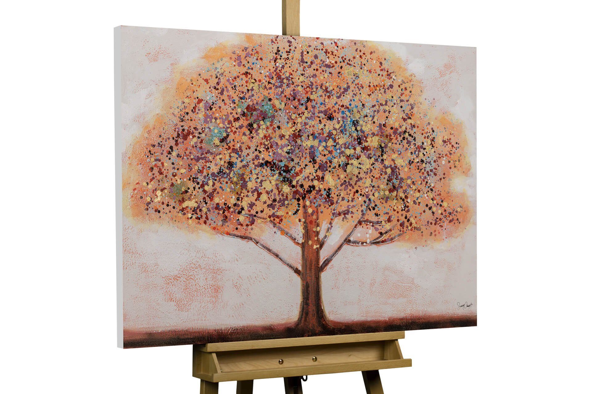 KUNSTLOFT Gemälde Baum der Erinnerung Wandbild HANDGEMALT 100% cm, Wohnzimmer 100x70 Leinwandbild