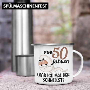 Trendation Thermotasse Trendation - 50. Geburtstag Emaille Tasse Mann Geschenk 50er Geschenkidee 50 Vater Männer Lustig Geschenke 50 Jahre Alt Mann Männer Vater