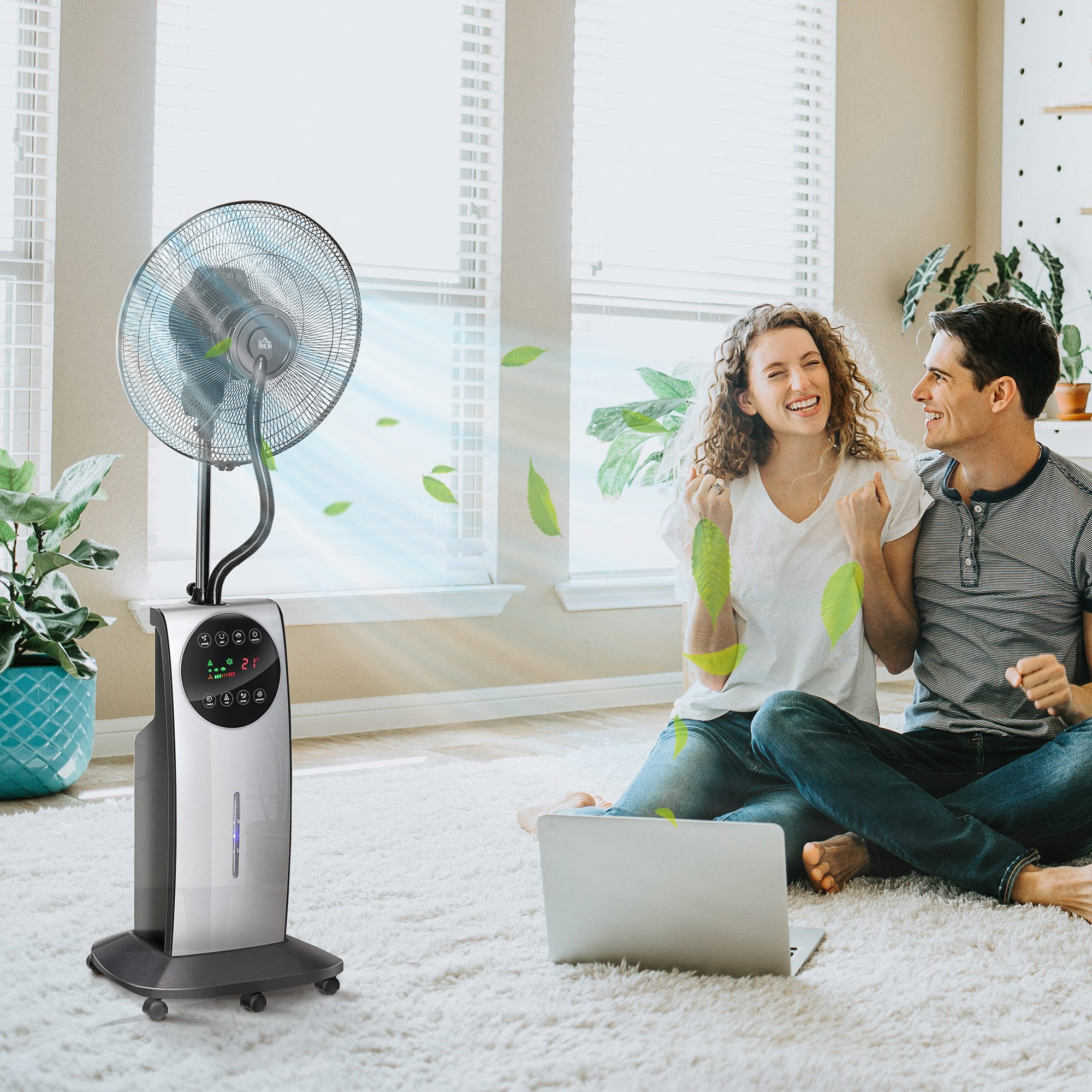 HOMCOM Standventilator Ventilator mit Wasserkühlung, Sprühnebel, Timer, Wasserventilator, für Schlafzimmer Wohnzimmer, Schwarz