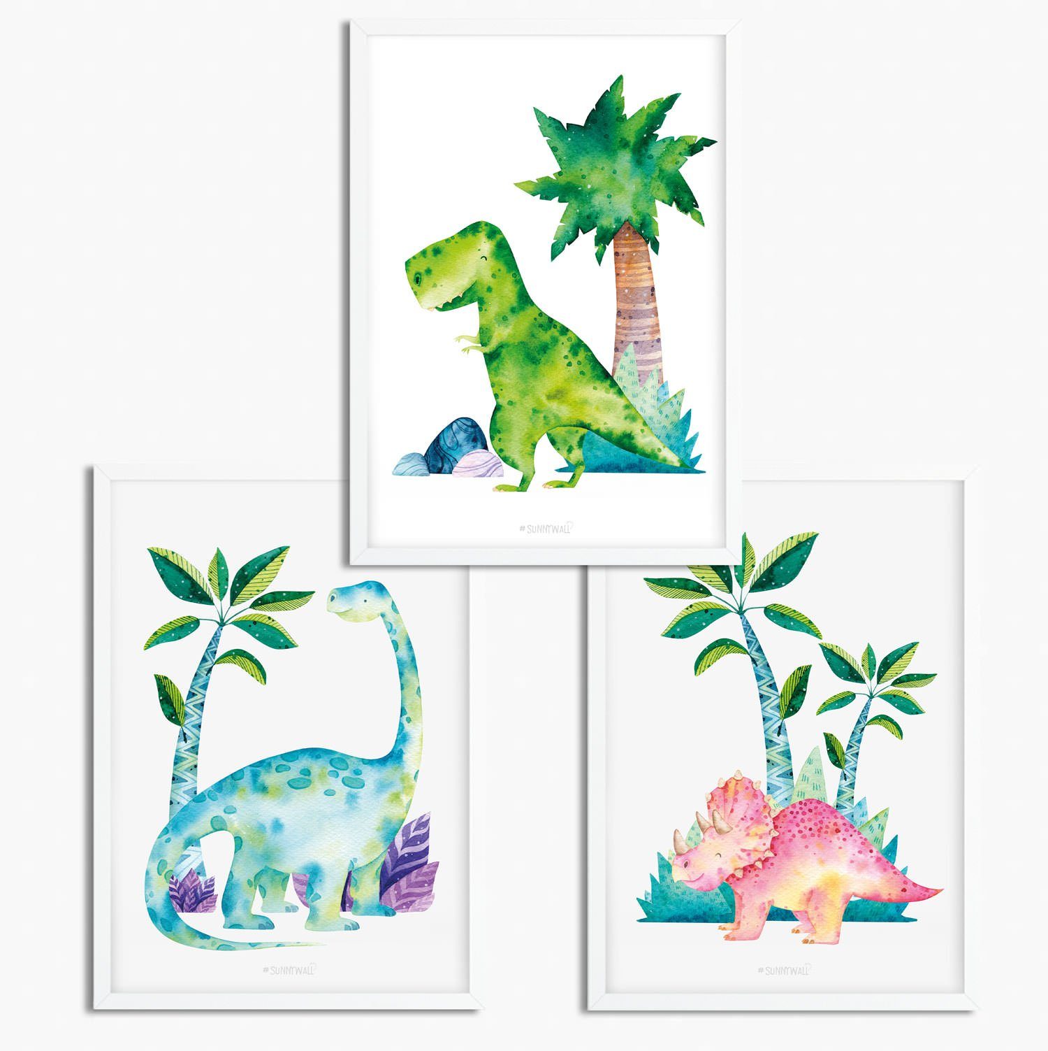 Sunnywall Poster Poster Kinderzimmer Dino Kids (3er Set), Dinosaurier Kids (Set, 3 St), Poster