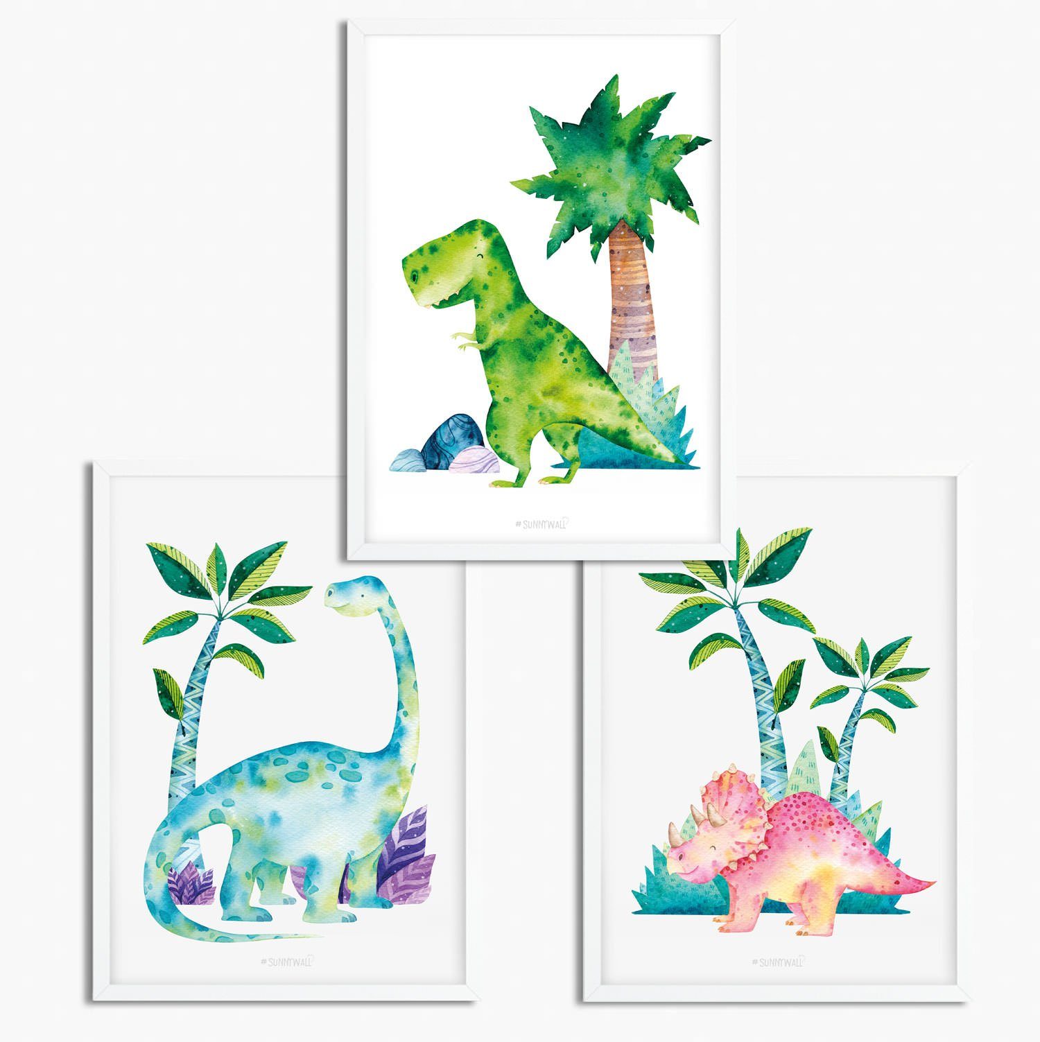 Sunnywall Poster Poster Kinderzimmer Dino Kids (3er Set), Dinosaurier Kids (Set, 3 St), ungerahmt