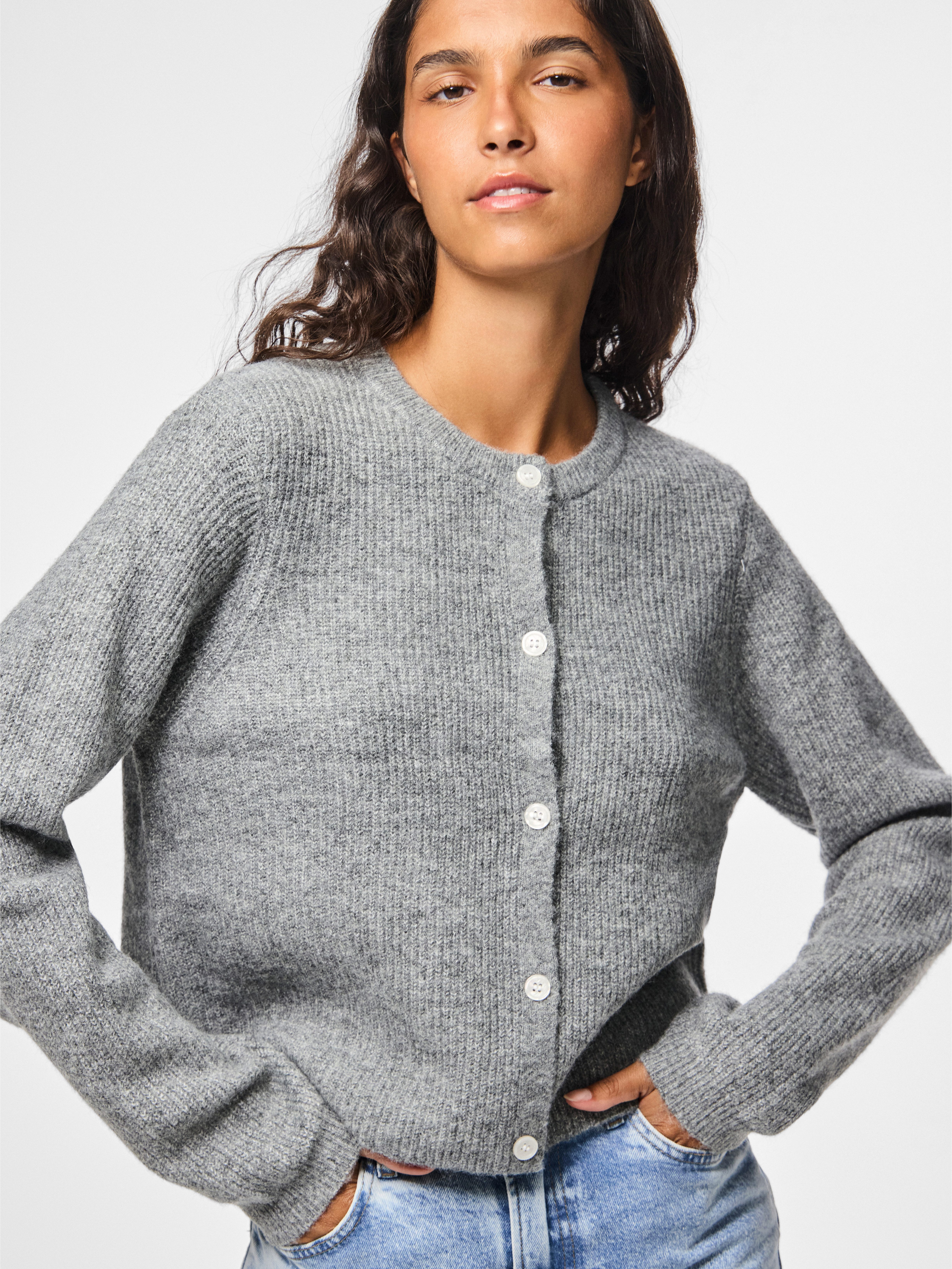 pieces Strickjacke PCSILLY LS O-NECK KNIT CARDIGAN NOOS BC Materialmix, regular fit