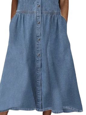ZWY Jeanskleid Kurzärmliger Jeansrock mit Revers, einfacher und modischer langer Rock (M-XL) Blusenkleid damen,sommerkleid damen leicht