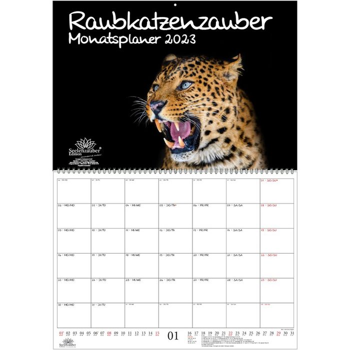 Seelenzauber Wandkalender Raubkatzenzauber Planer DIN A2 aufgeklappt - Kalender für 2023 verschi