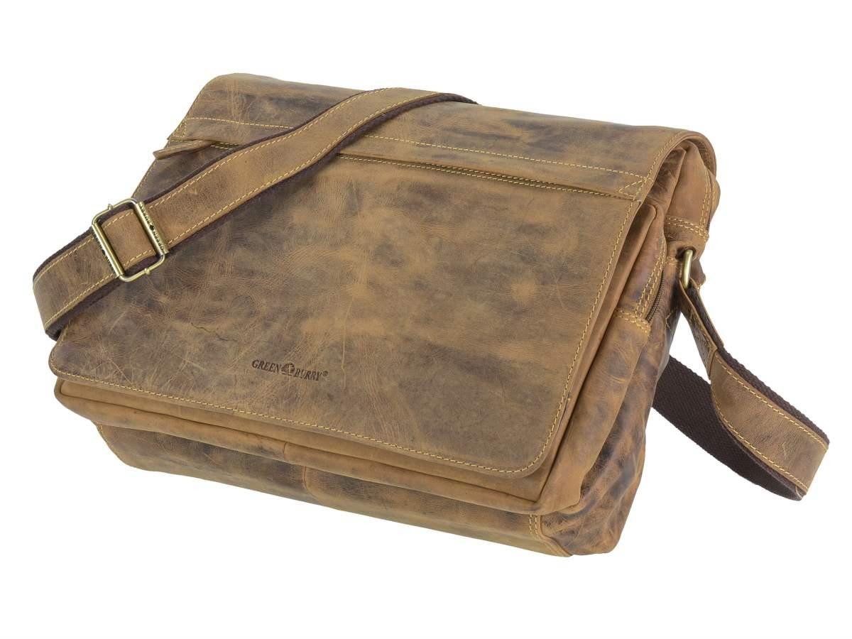 Greenburry Umhängetasche Vintage, used Look, Schultertasche 36x27cm, Messengerbag, antikbraun