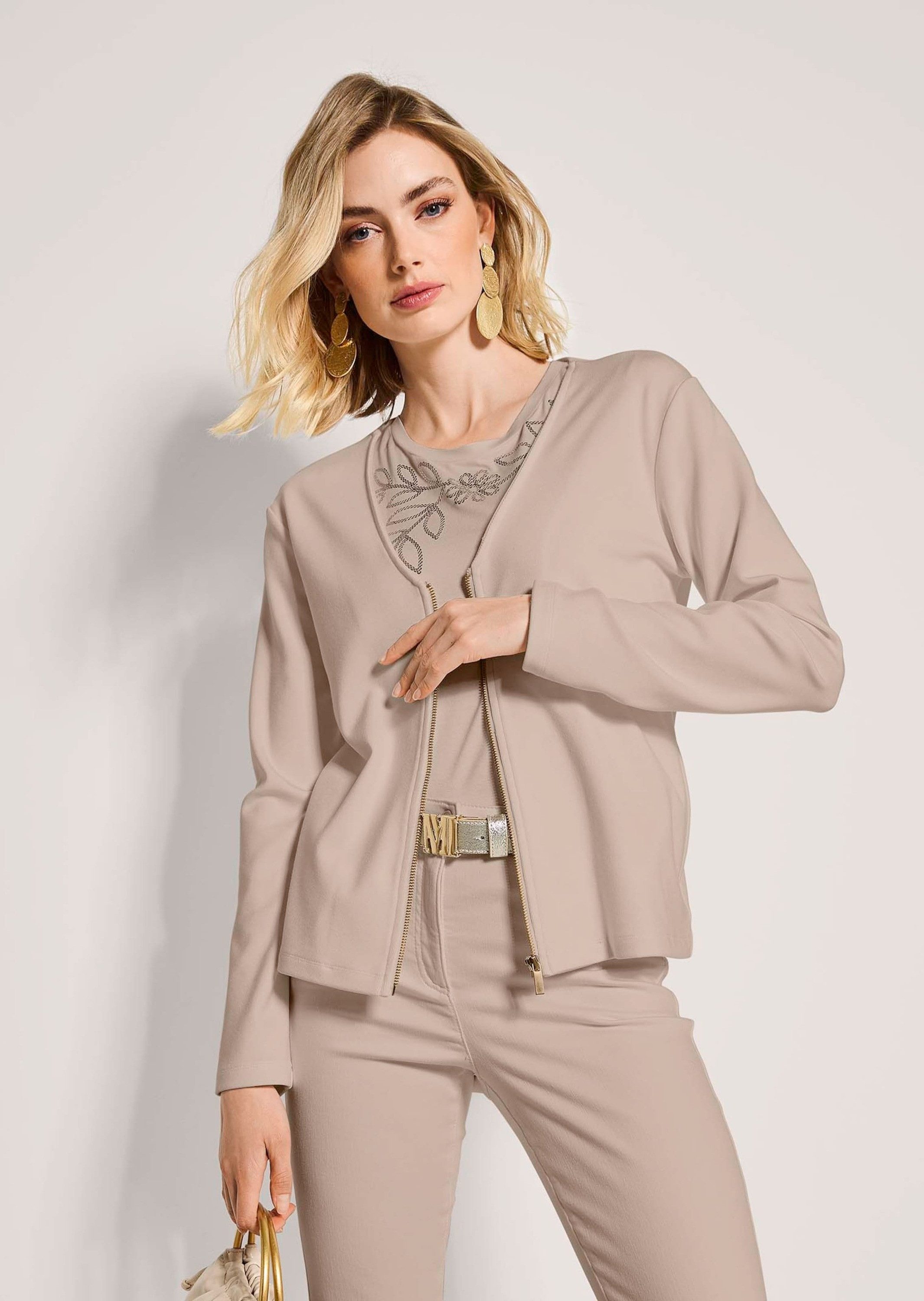 MADELEINE Langarmshirt Elegante Viskosejacke mit Reißverschluss Sportlich-eleganter Blazer mit tiefem V-Ausschnitt, ungefüttert