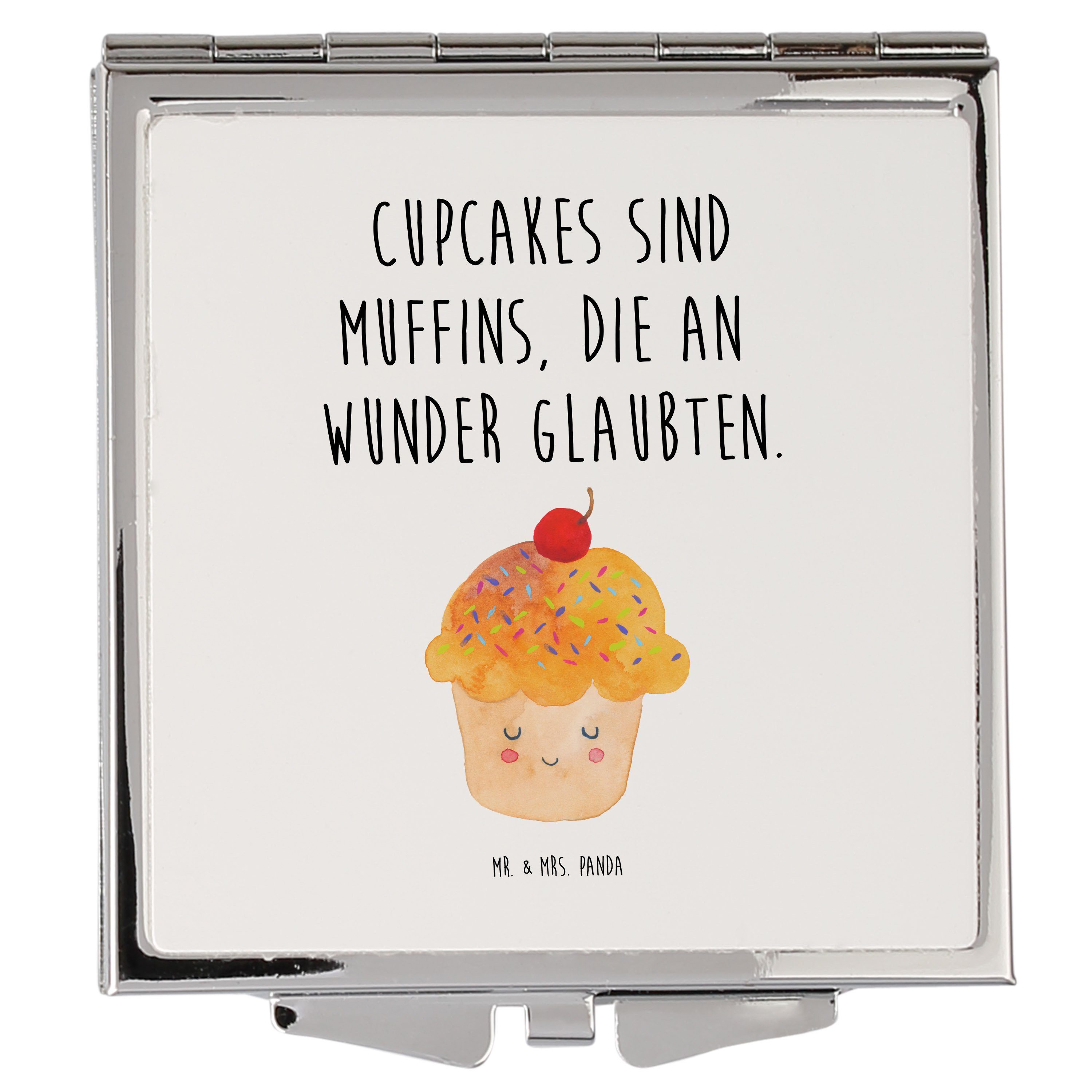 Mr. & Mrs. Panda Kosmetikspiegel Cupcake - Weiß - Geschenk, Backen Geschenk, silber, Quadrat, Spiegel, (1-St)