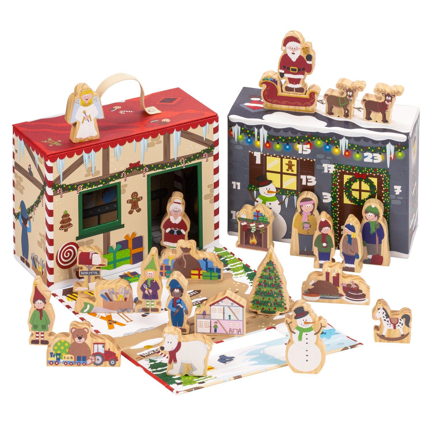 mit Wichtelwerkstatt (27-tlg), 27-teilig (1 Adventskalender Spielkoffer mit Holzfiguren Adventskalender yoamo Set)