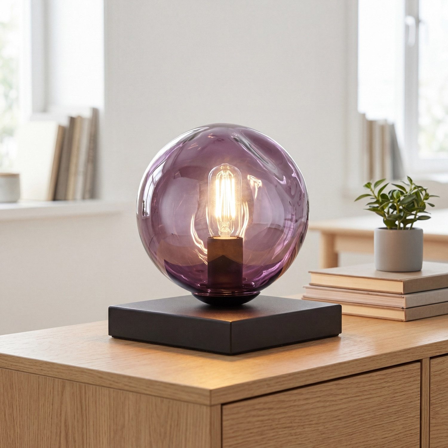 Licht-Erlebnisse Tischleuchte CLONLINA, ohne Leuchtmittel, Glas Lila verspiegelt E14 17,5 cm Lava-Glas Nachttisch Schlafzimmer