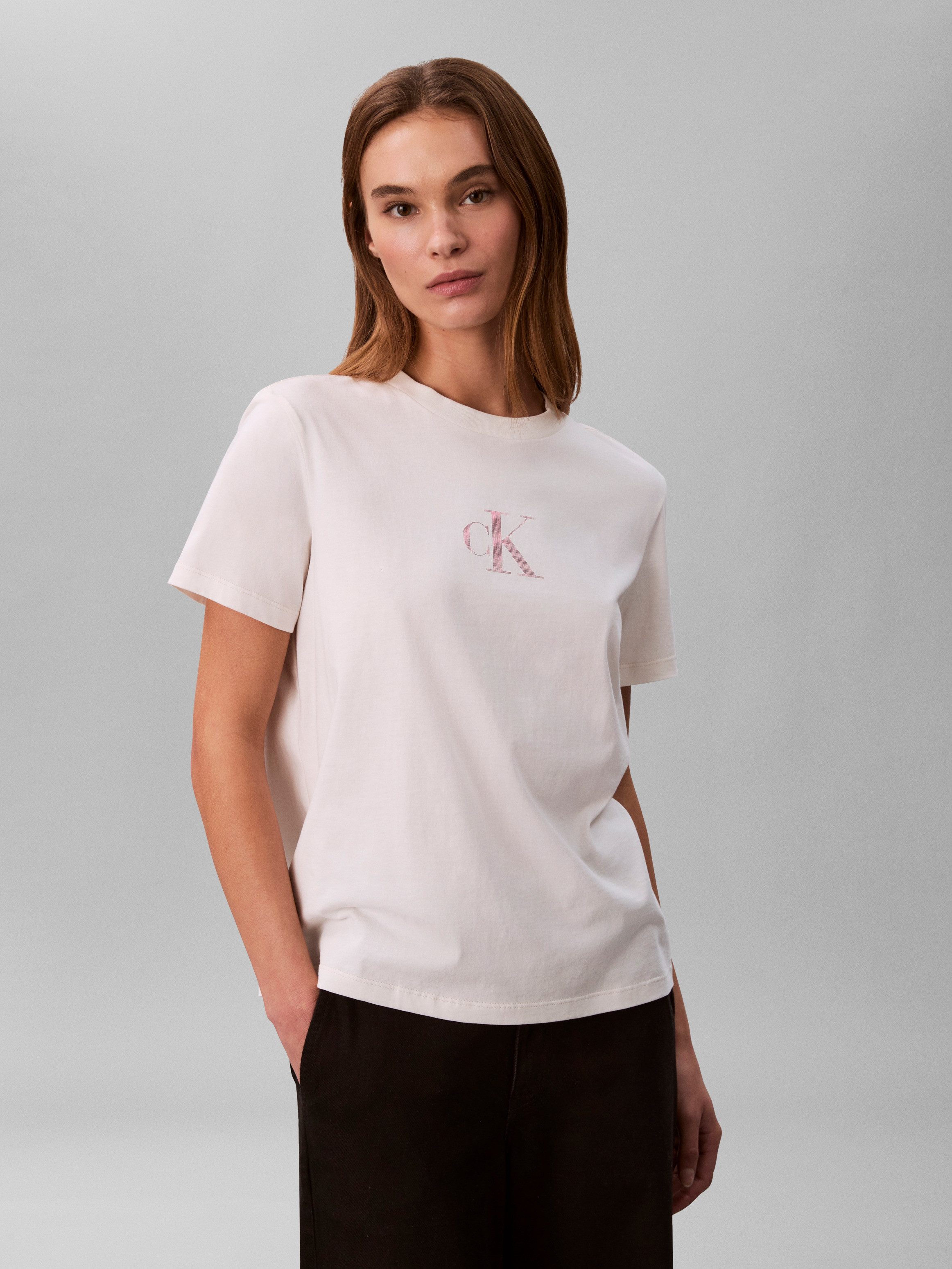 Calvin Klein Jeans T-Shirt Regular Fit, glänzender Logodruck, Rundhalsausschnitt