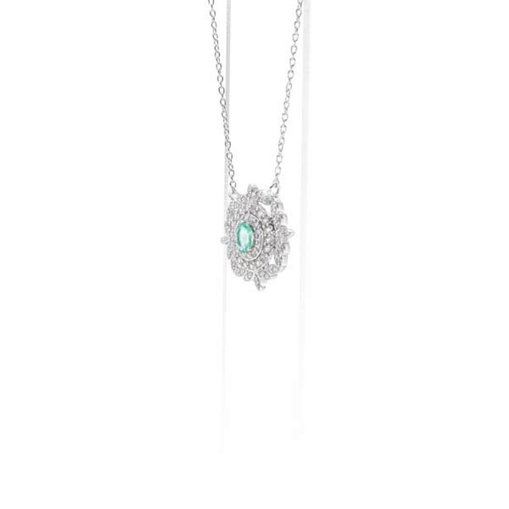 Cavill Silberkette Cavill Smaragd 0,28 ct Oval Silbercollier mit Zirkon-Blüte platin. (1-tlg)
