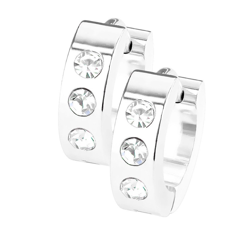 Paar Creolen Ohrringe 1 Paar Creolen mit 3 Kristallen Silber