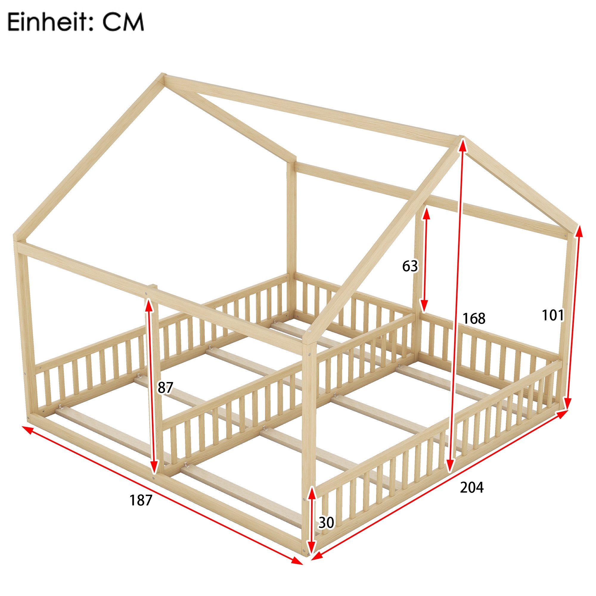 REDOM (Hausmodelle, Matratze ohne flache Funktionsbett Holzbett Einzelbetten Betten cm), 2-in-1-Betten Kinderbett 90X200 Natur