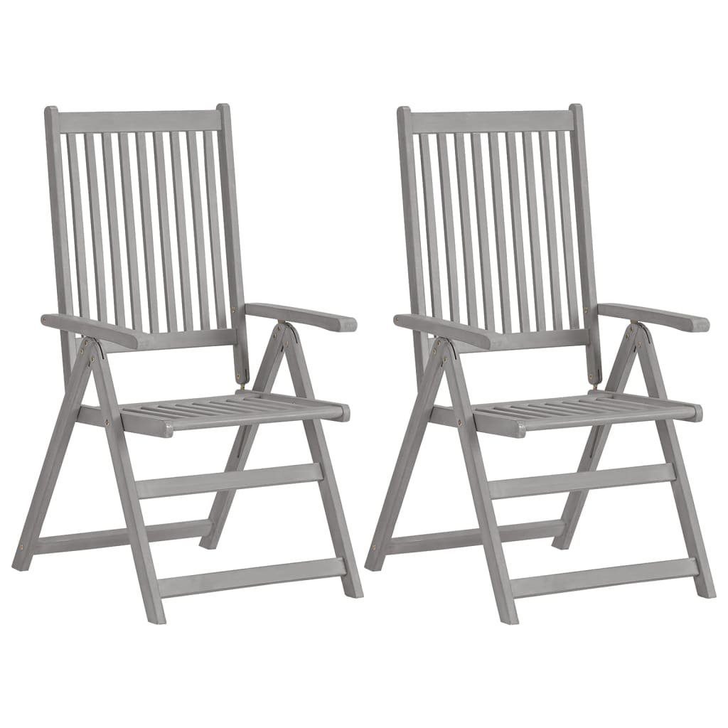 furnicato Gartenstuhl Rustikale klappbare Gartenstühle aus Echtholz, 57x69x110 cm, Grau (2 St), Witterungsbeständige Sitzgruppe mit 5-fach verstellbarer Rückenlehne
