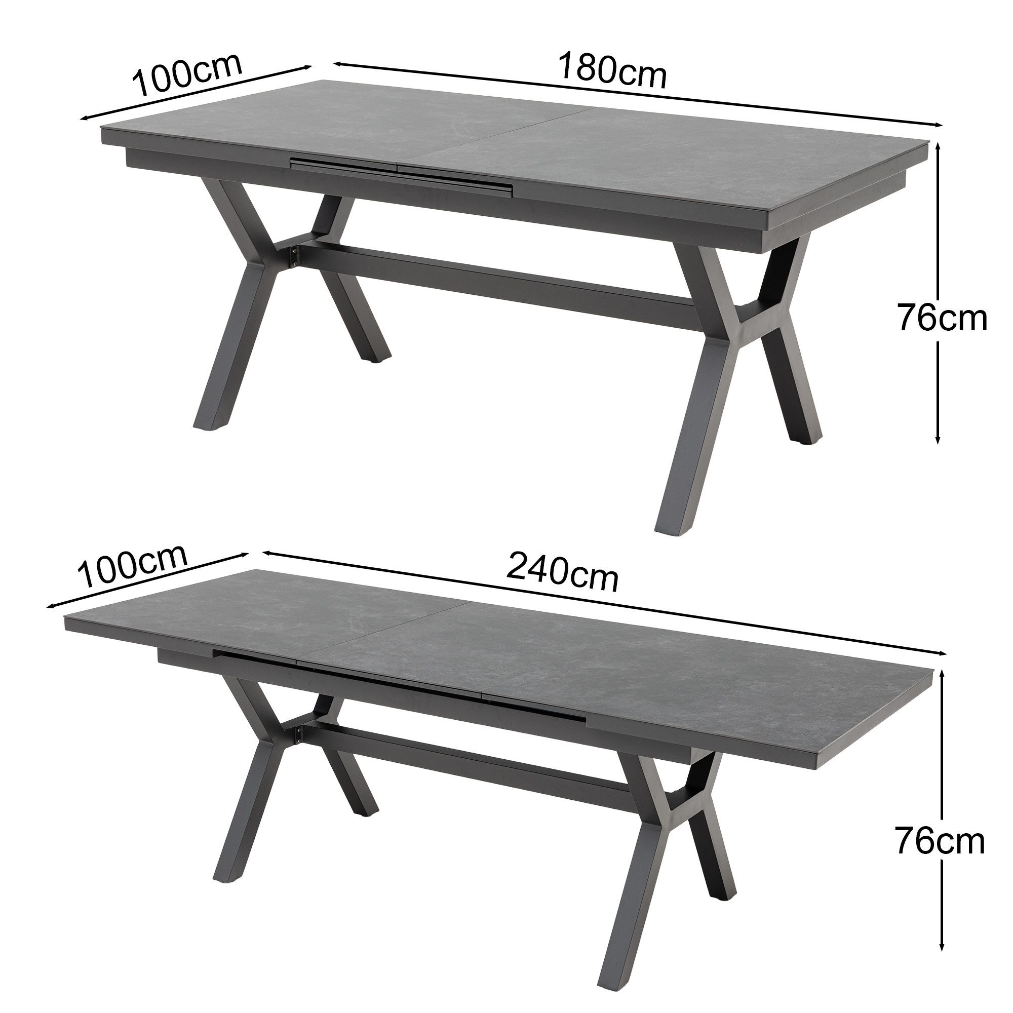 MANDALIKA Garden Gartentisch Ausziehtisch Phönix mit Sintered Stone Tischplatte 180/240x90x76cm